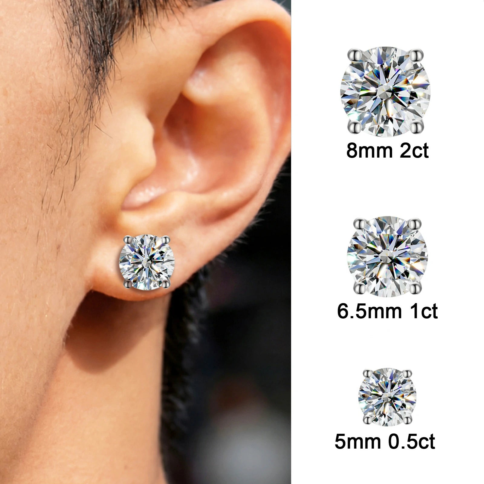 S925 Moissanite Magnetic Solitaire Stud Earrings