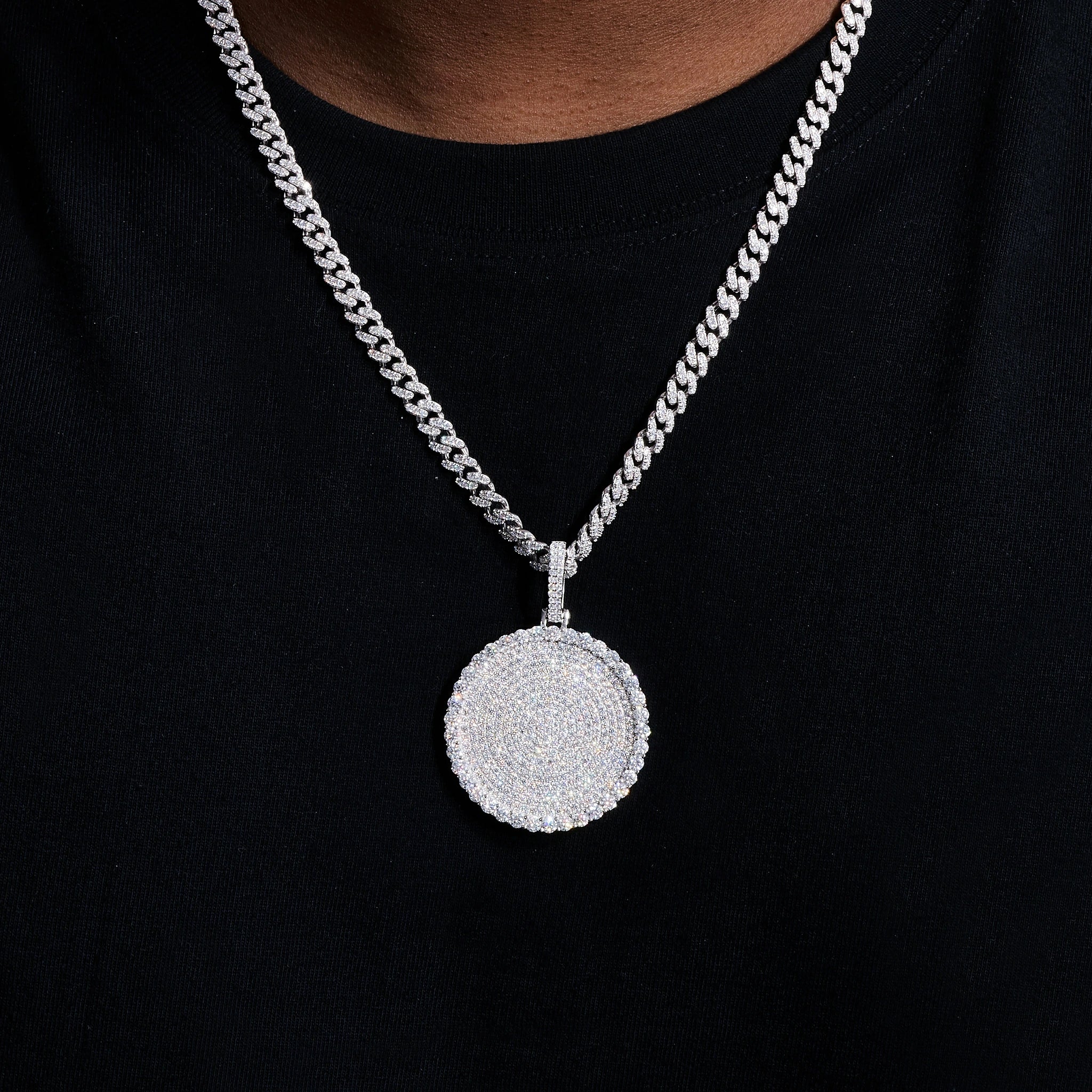 S925 Moissanite Round Dog Tag Pendant