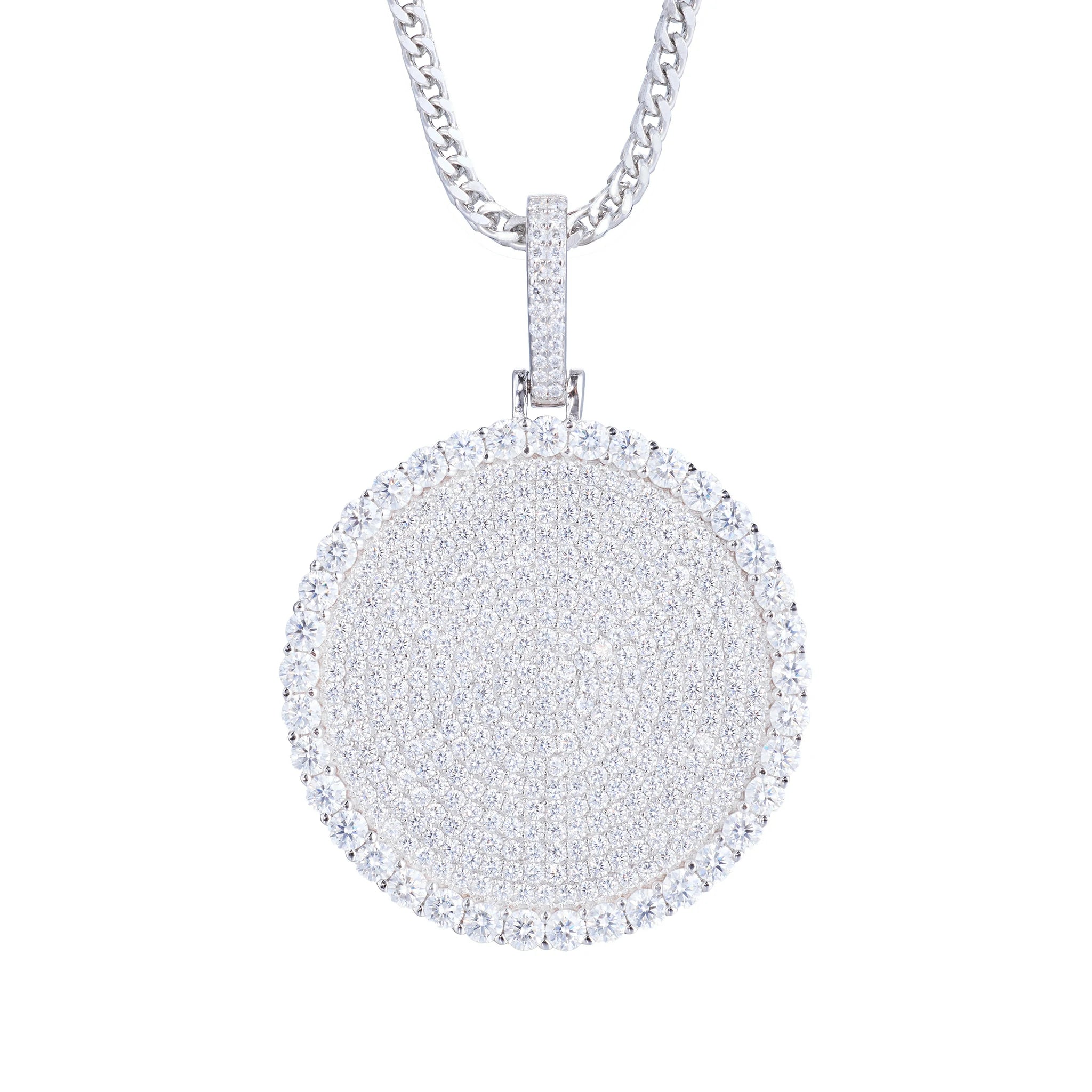 S925 Moissanite Round Dog Tag Pendant