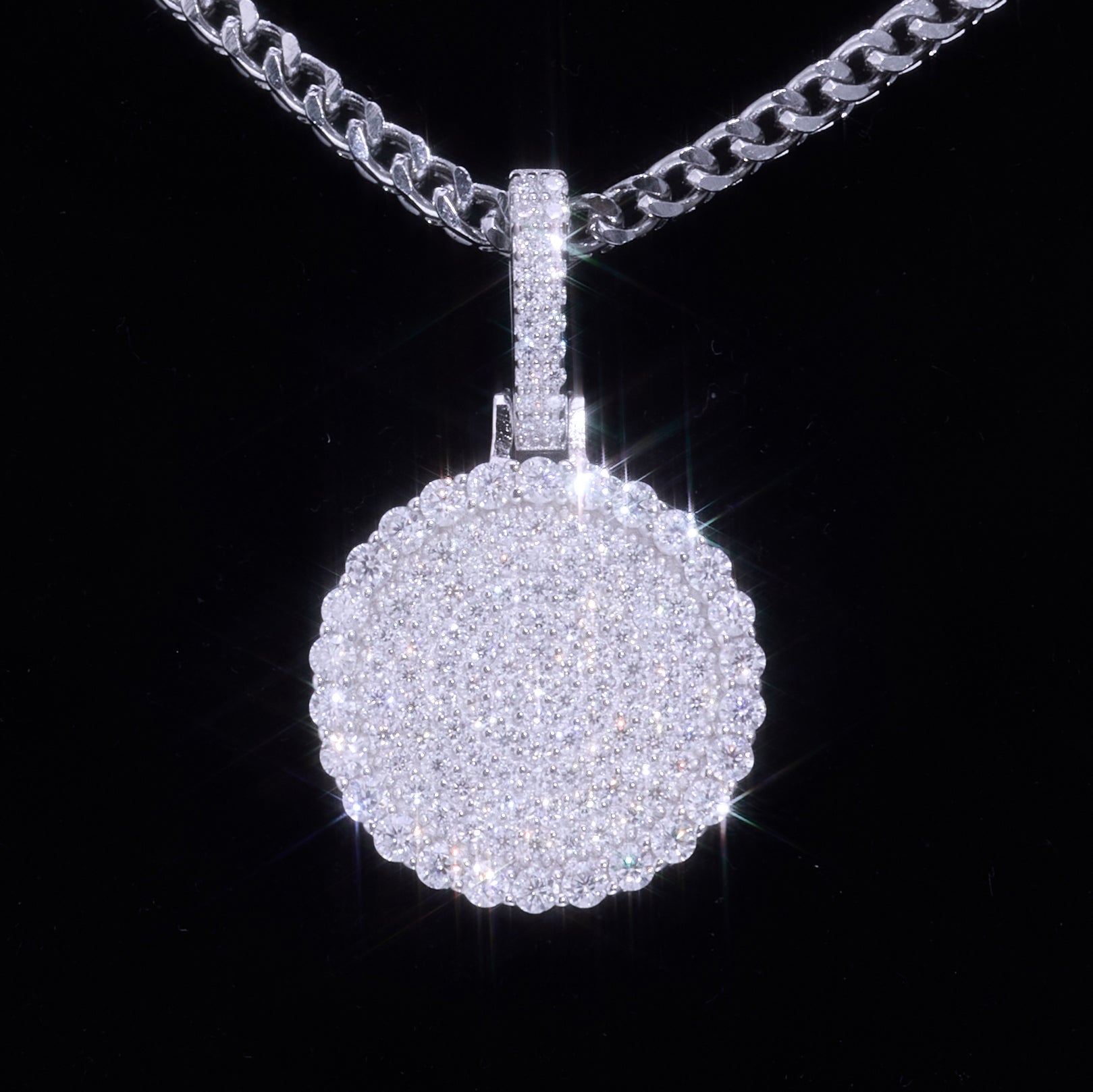 S925 Moissanite Round Dog Tag Pendant