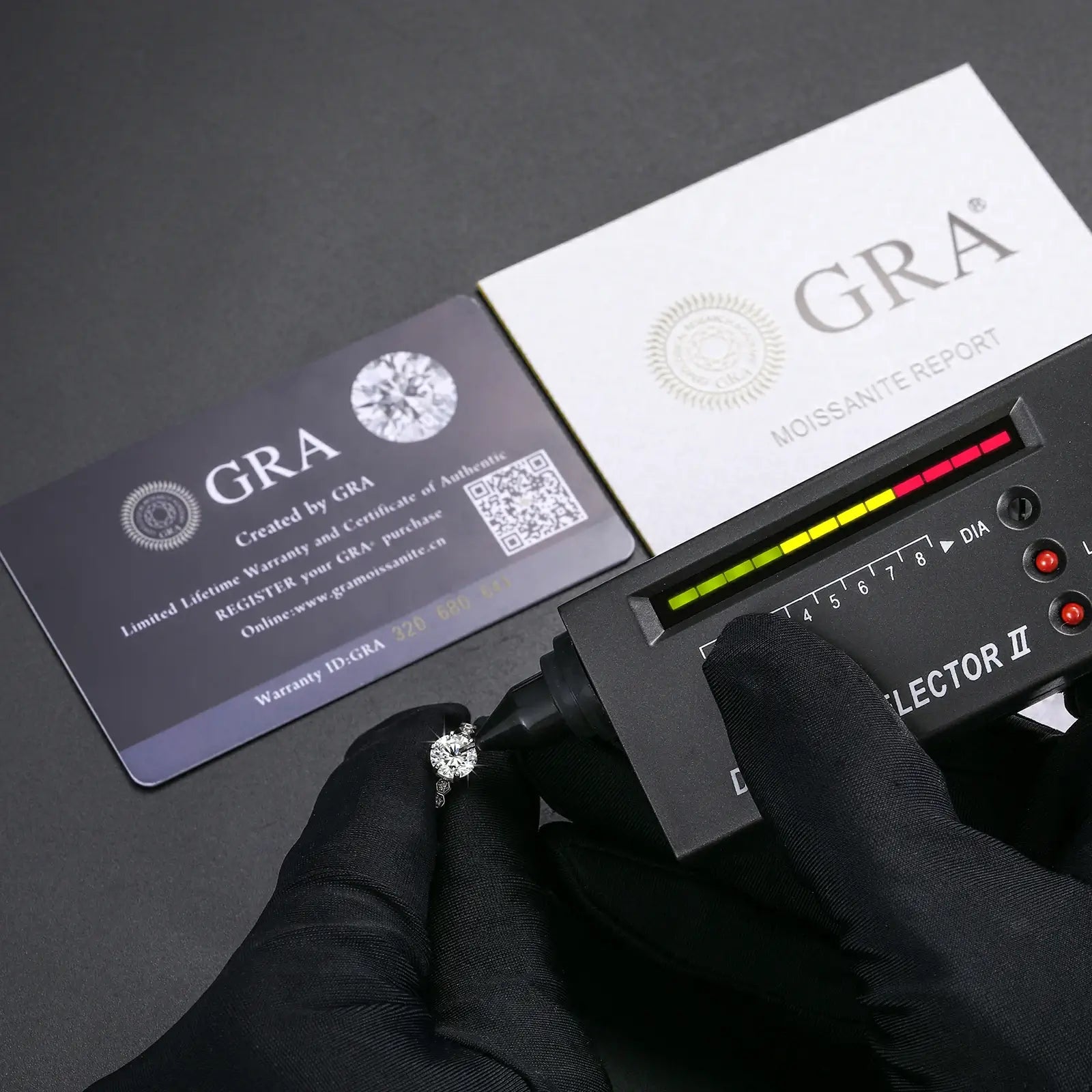 White gold S925 moissanite eternal nine stars ring with diamond tester + GRA certificate — certified moissanite, 1ct center stone, S925 silver