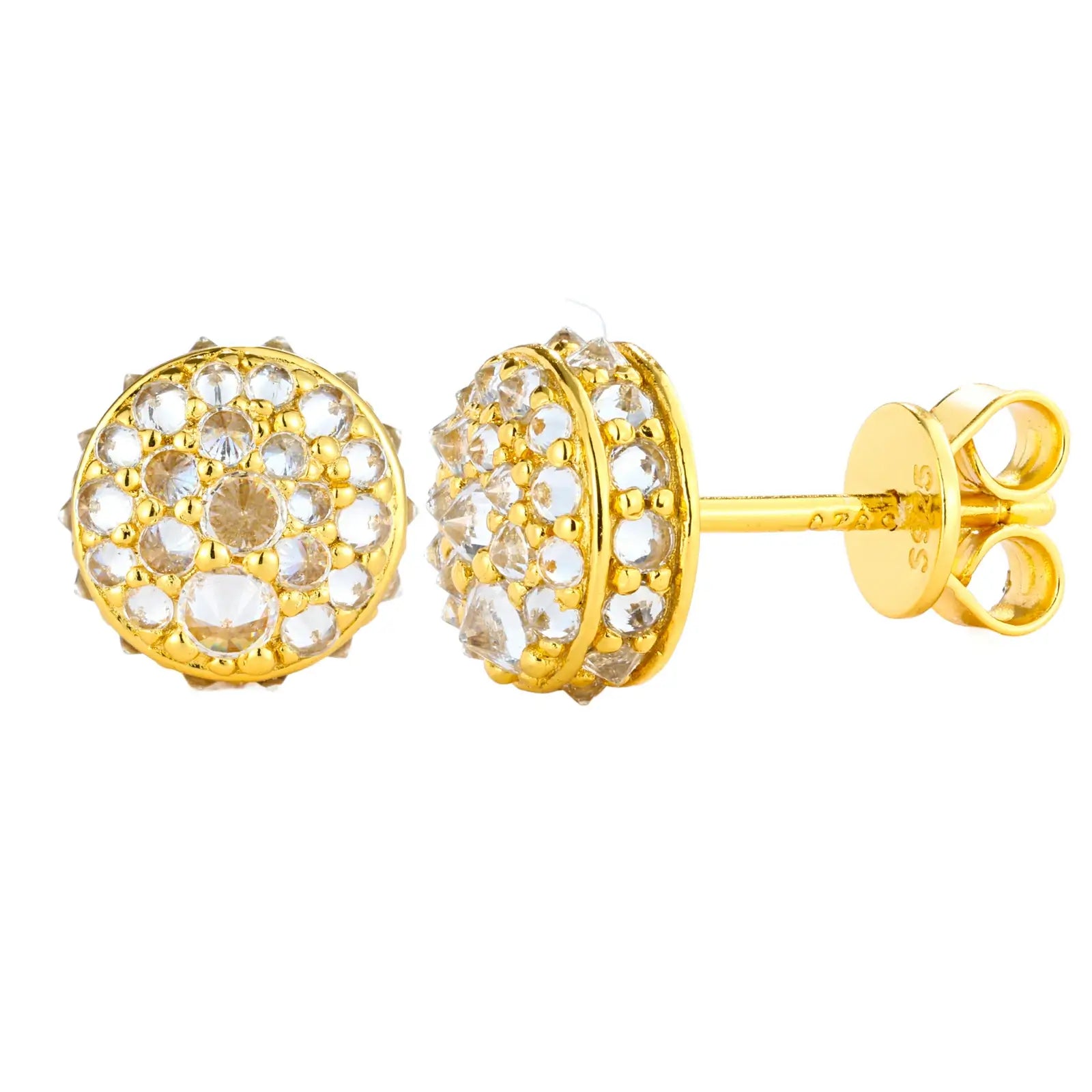 Yellow gold 925 sterling silver moissanite thorns stud earring on white background — warm gold finish, 925 silver longevity, moissanite-encrusted thorn stud design