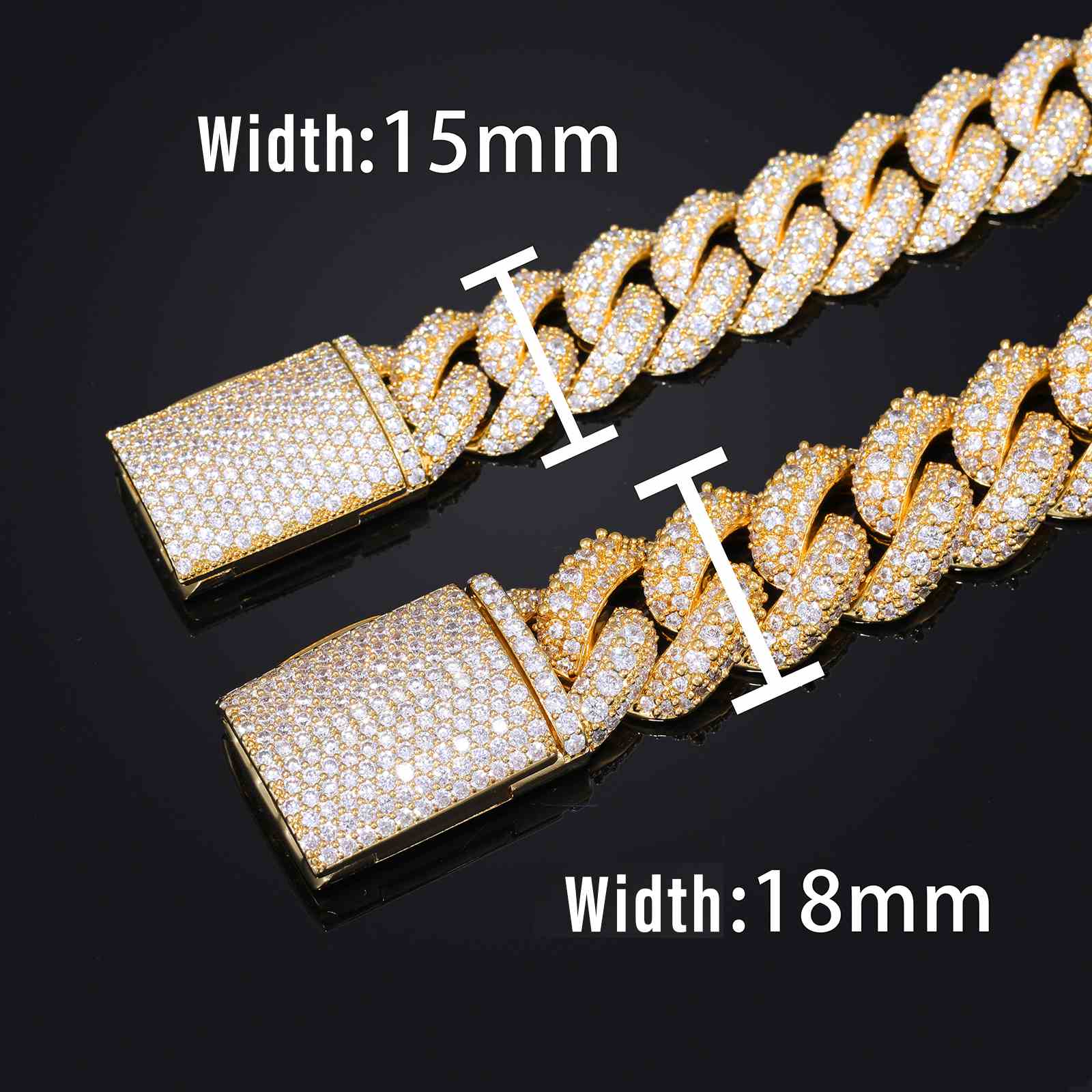 Secure box clasp on the 15mm Buble Cuban Link Chain, designed with a double-lock mechanism for heavy chains and durability