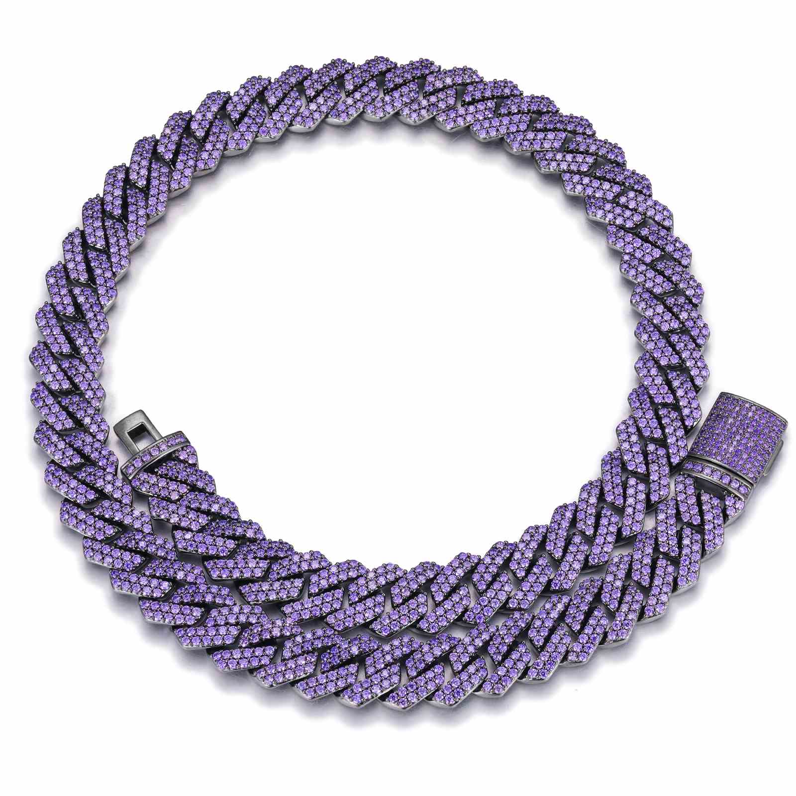 14mm 2 Rows Purple Diamond Cuban Link Chain