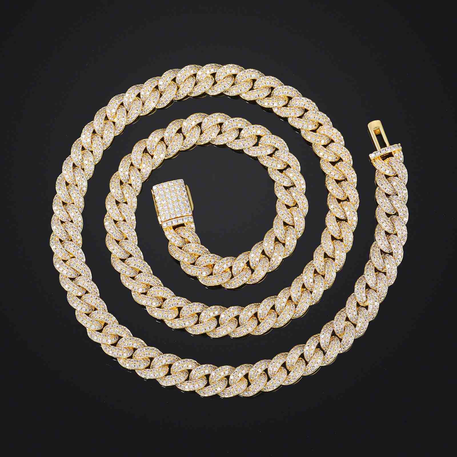 8mm Prong 2 Row CZ Diamond Bubble Cuban Link Chain shown in a flat lay on a black background, highlighting the double-row design and sparkling cubic zirconia stones