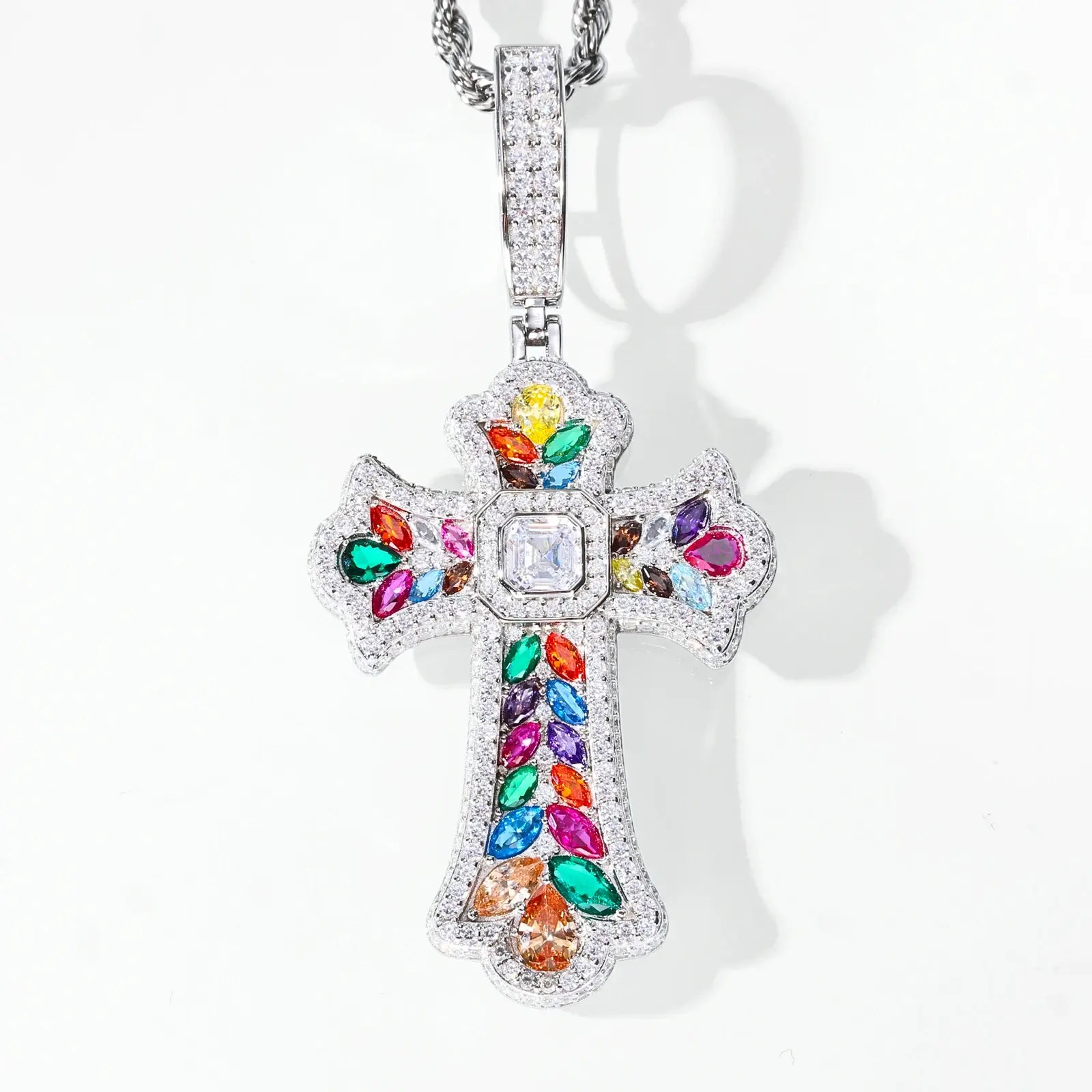 S925 silver hallmark comparison - white gold vs yellow gold plated cross pendant backs showing secure clasp
