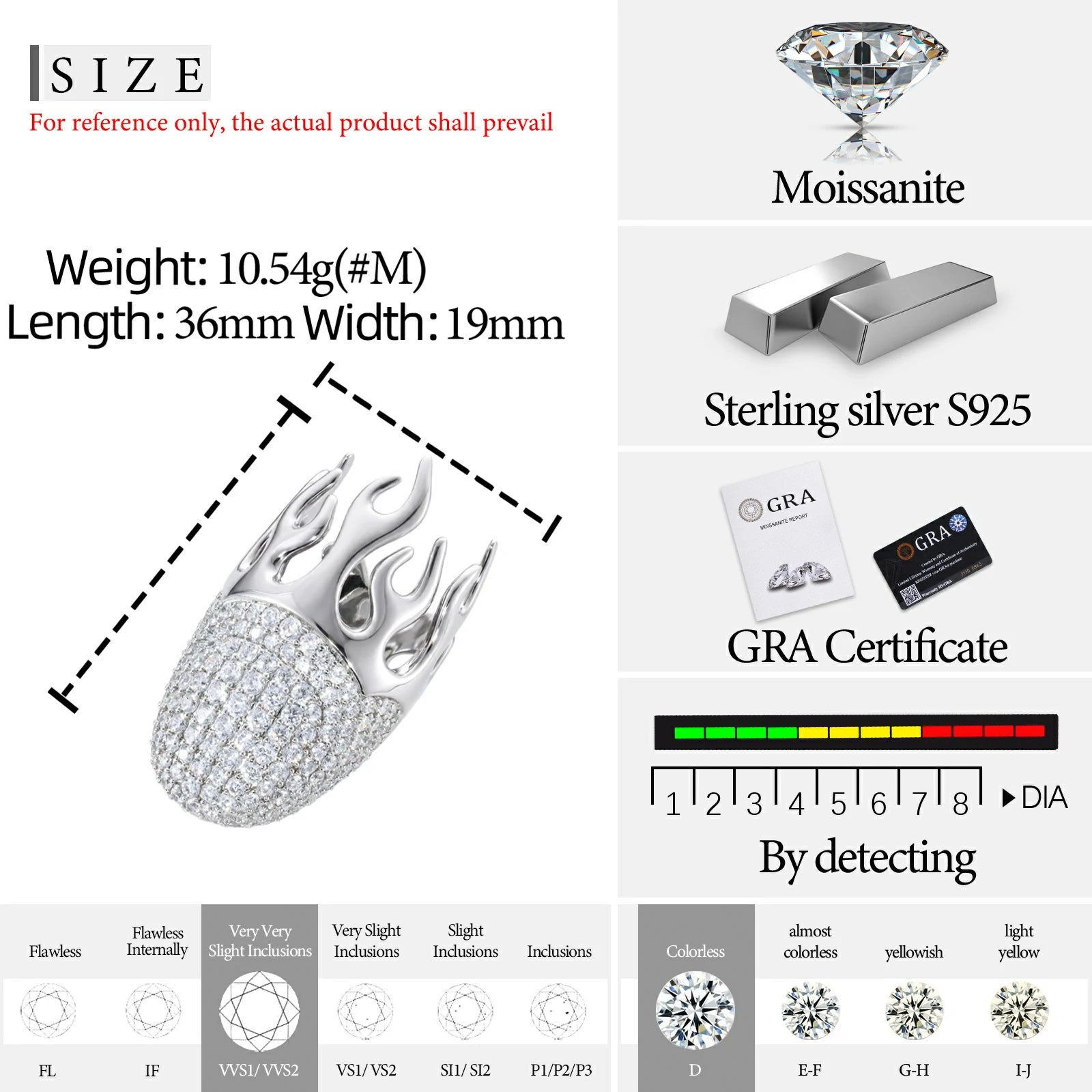 S925 Moissanite Flame Finger Cover Ring