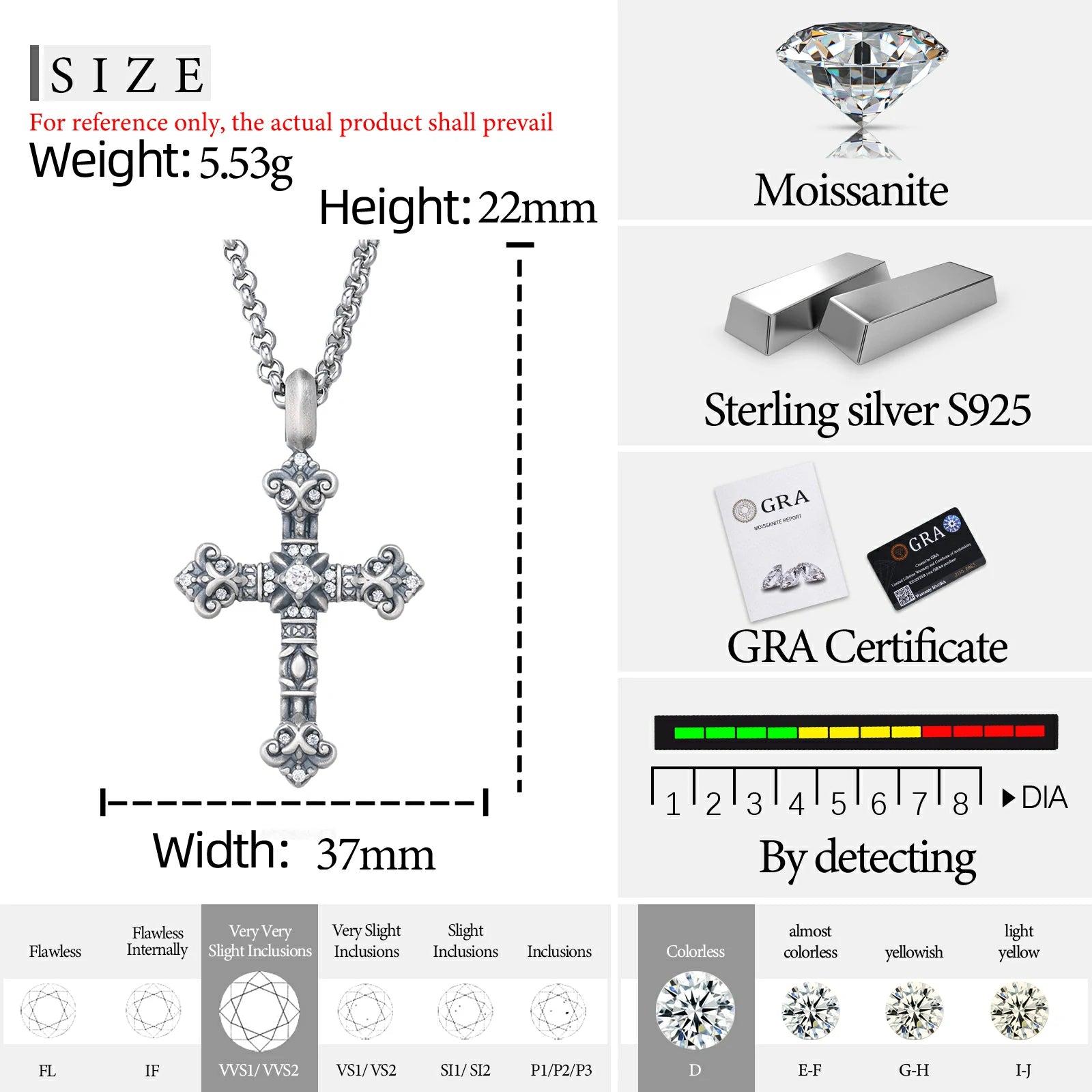 S925 Moissanite Antique Filigree Cross Pendant