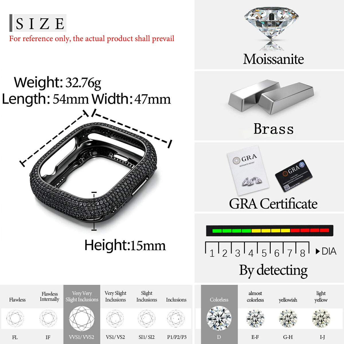 S925 Black Moissanite Watch Bezel for 49mm Apple Watch Ultra