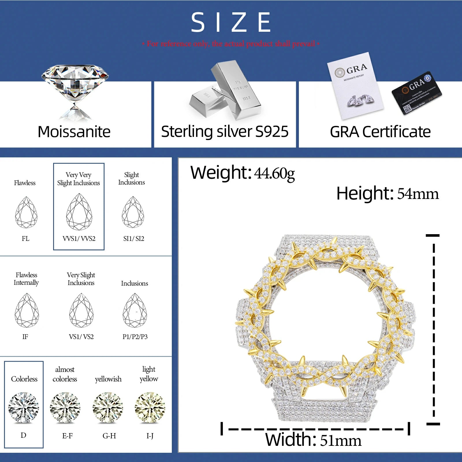 S925 Moissanite Twist Thorn Watch Case for DW6900
