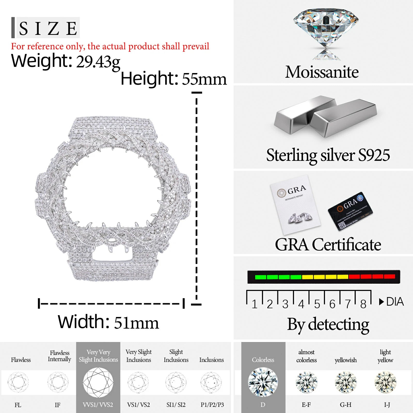 S925 Moissanite Vine Thorns Watch Case for DW6900 SERIES