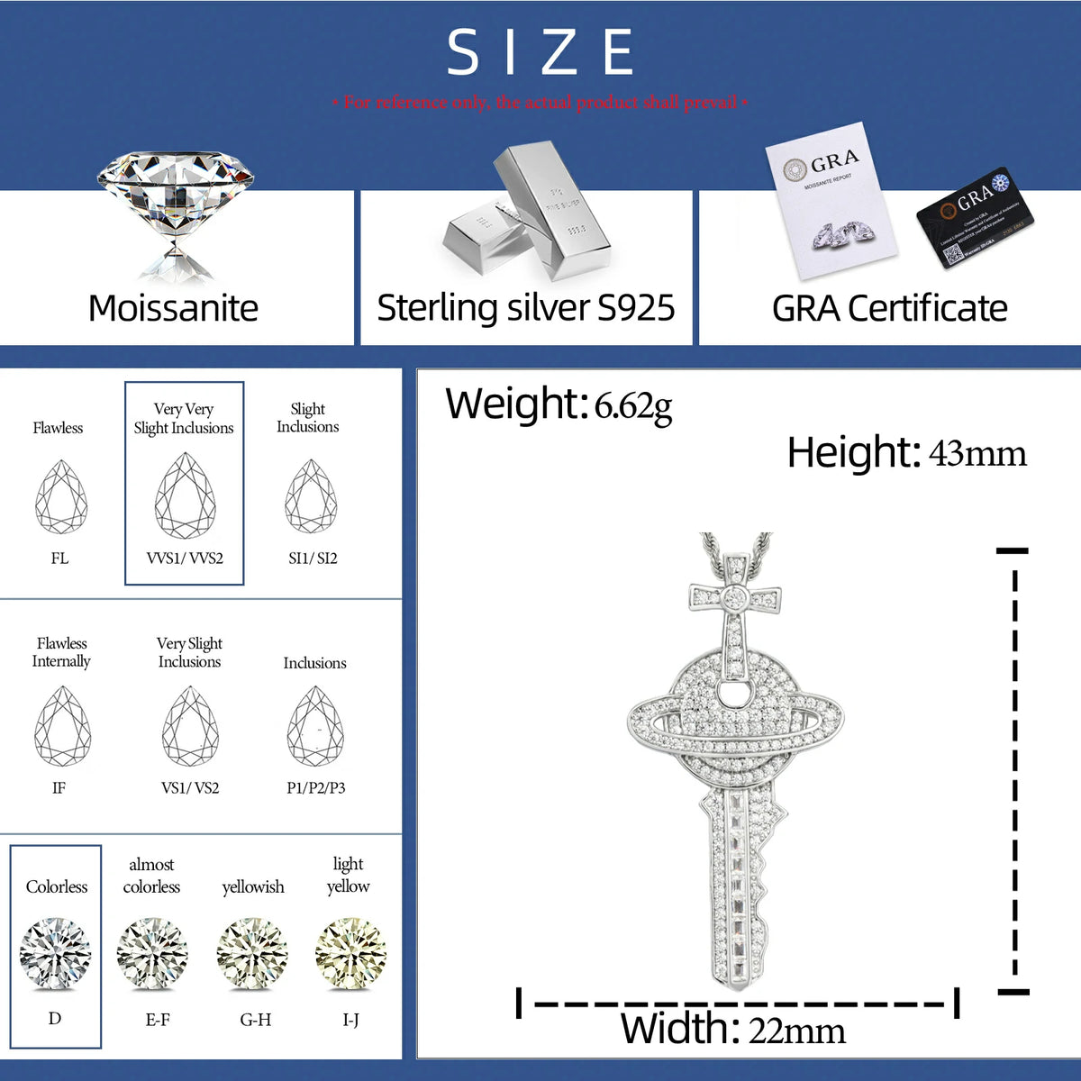 S925 Moissanite Cross Saturn Key Pendant