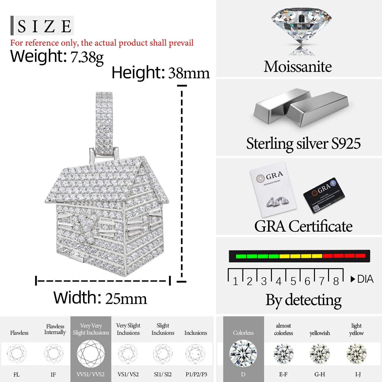 S925 Moissanite Trap House Pendant