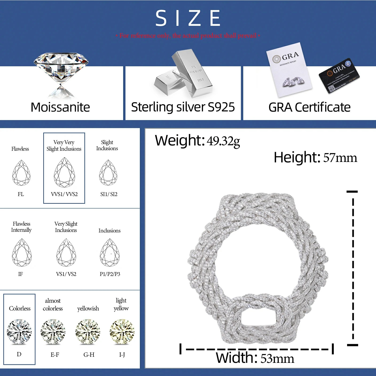 S925 Moissanite Rope Watch Case for DW6900