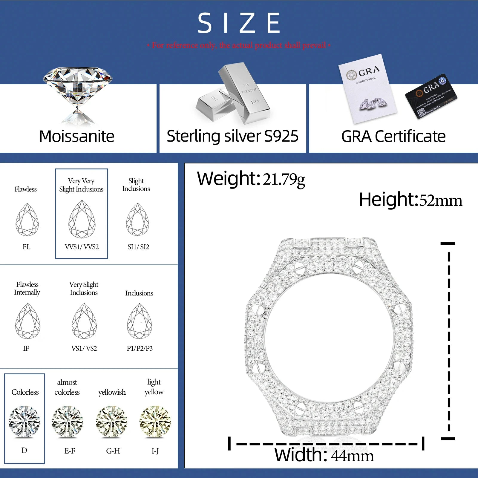 S925 Moissanite Bust Down Watch Bezel Case - GA2100