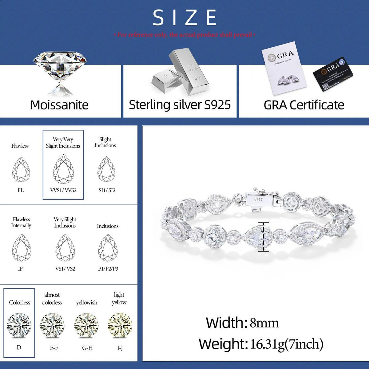 8mm S925 Peart-cut Moissanite Halo Teennis Bracelet