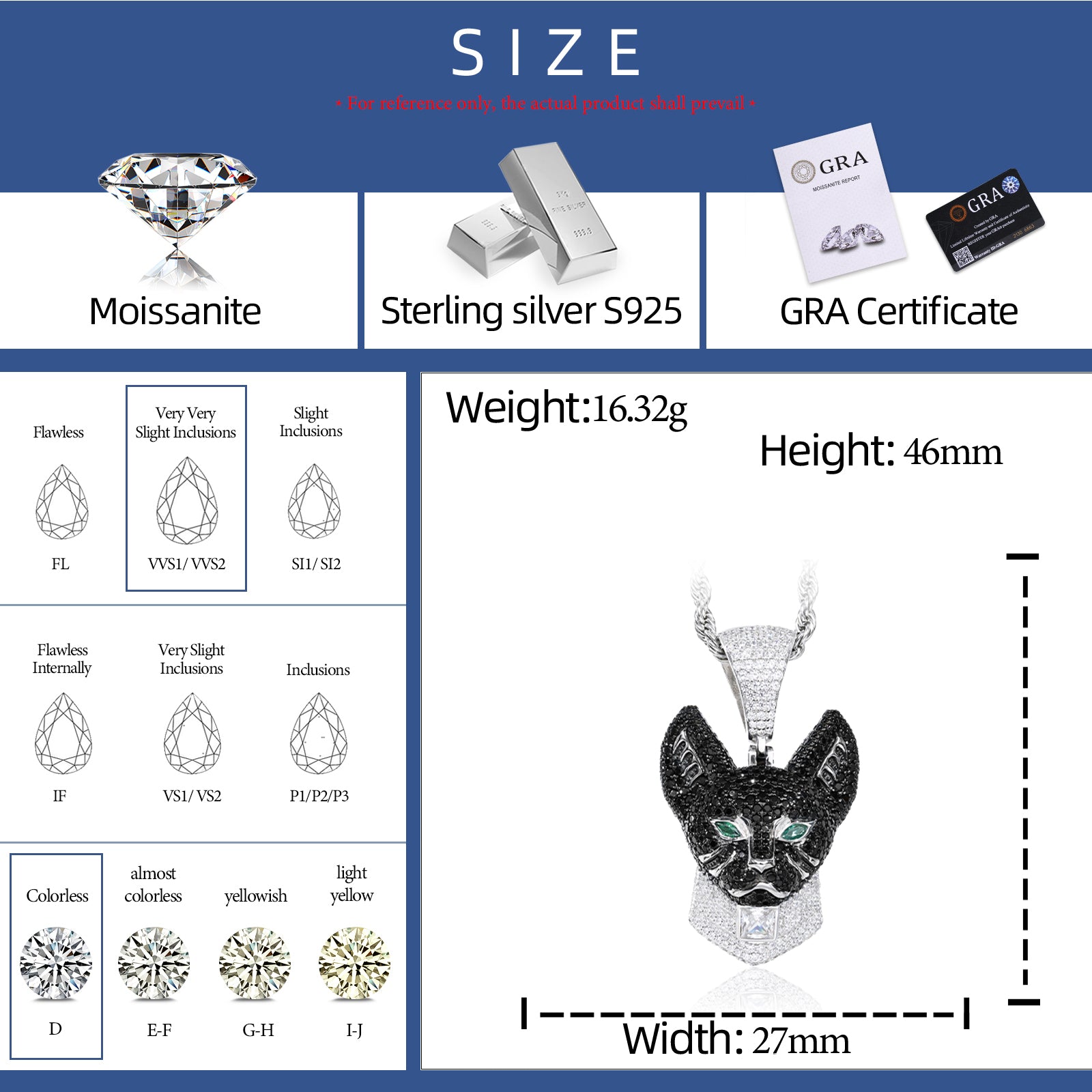 S925 Moissanite Egyptian Guardian Cat Pendant