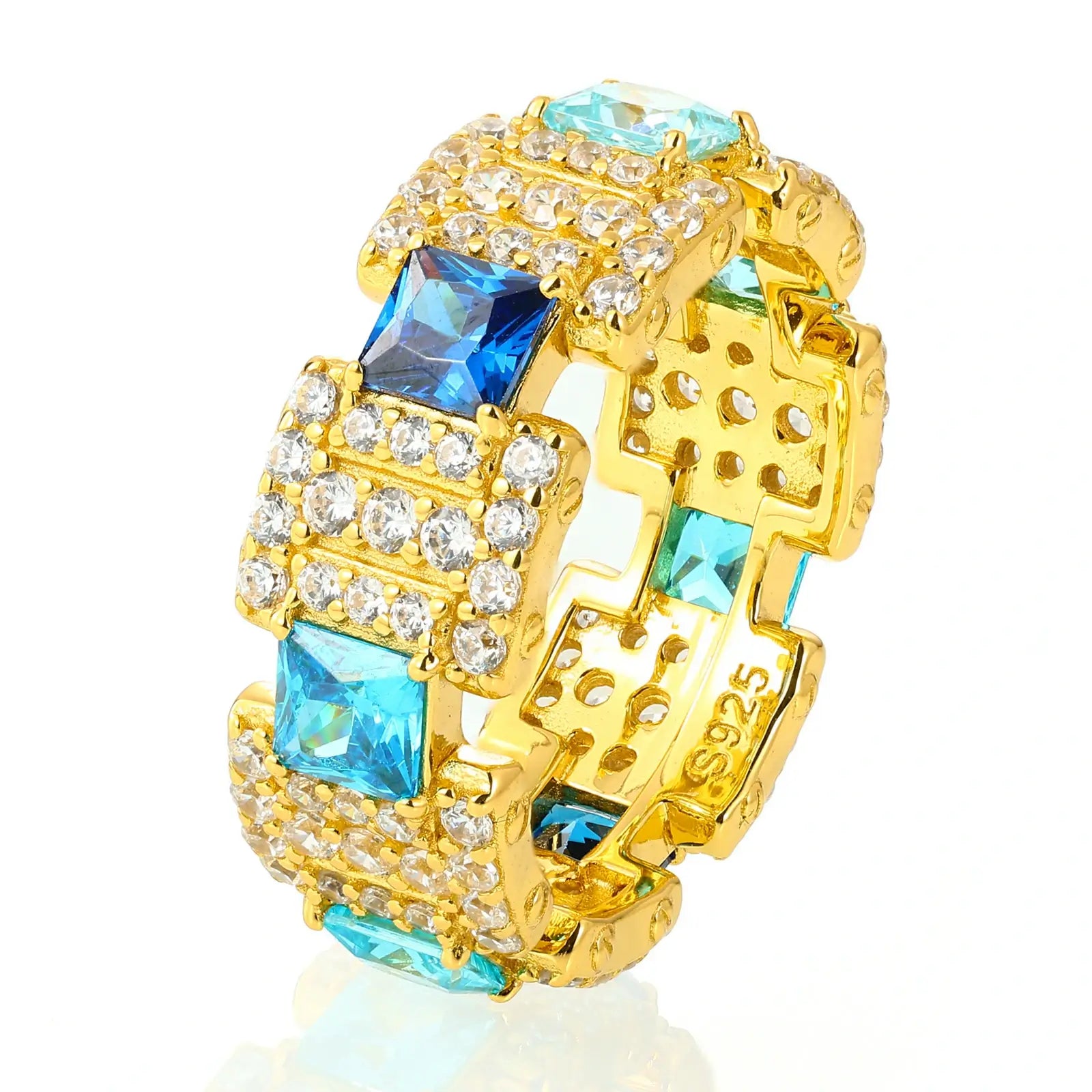 Gold ocean wave ring on white background - deep sea gradient stones | Waterproof luxury men's ring