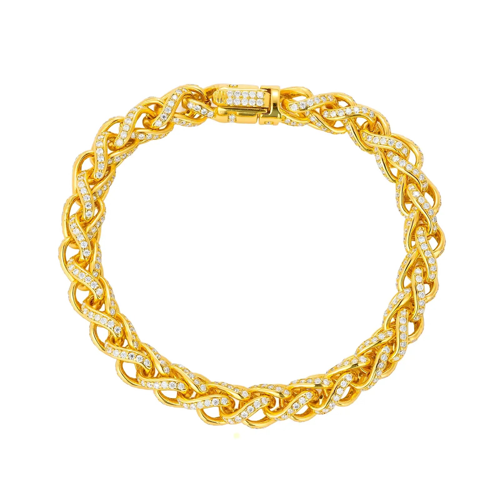gold helix bracelet on white - interwoven moissanite-studded links | Waterproof luxury men's jewelry