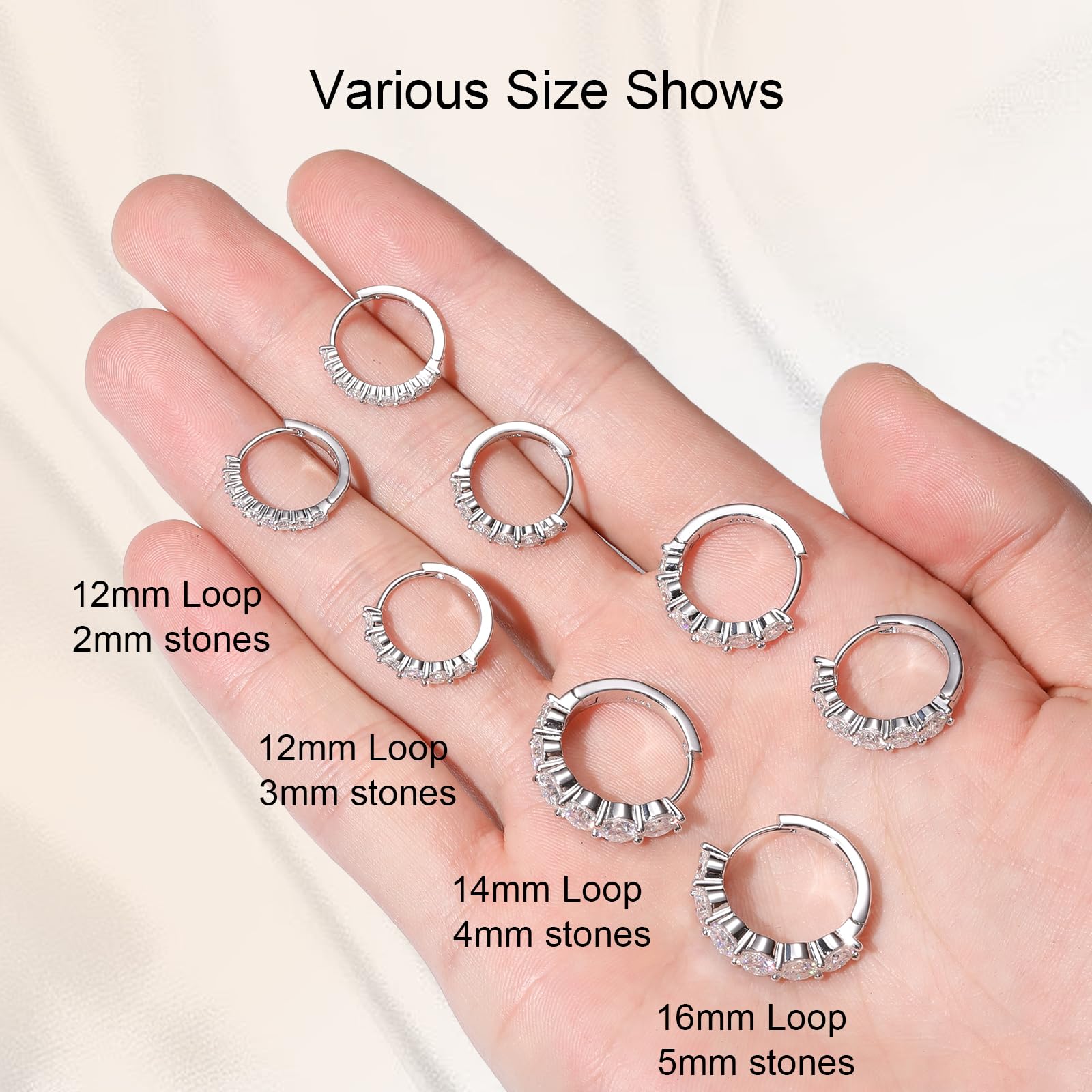 2mm-5mm 1 Row Moissanite Huggie Hoop Earrings - TUHE Jewelry