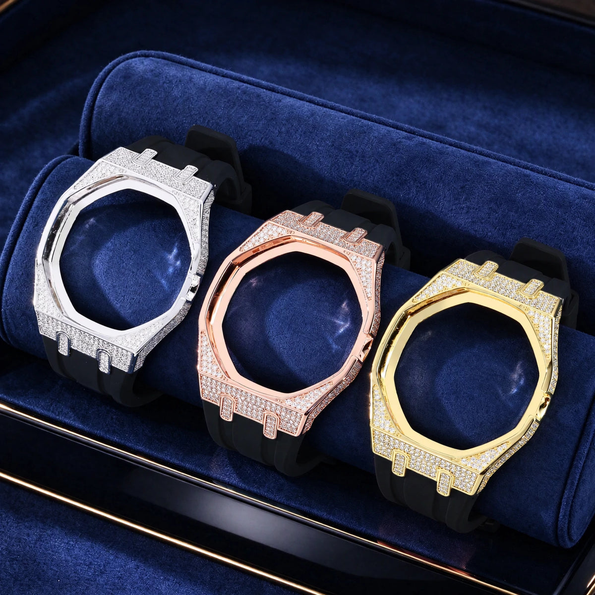 Moissanite Bezel and Silicone Watch Strap Set for Royal Pop