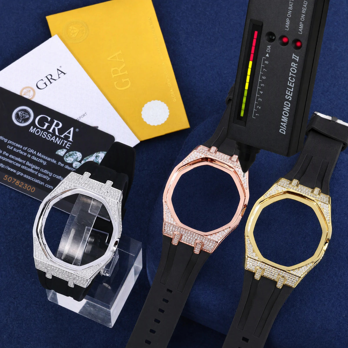 Moissanite Bezel and Silicone Watch Strap Set for Royal Pop
