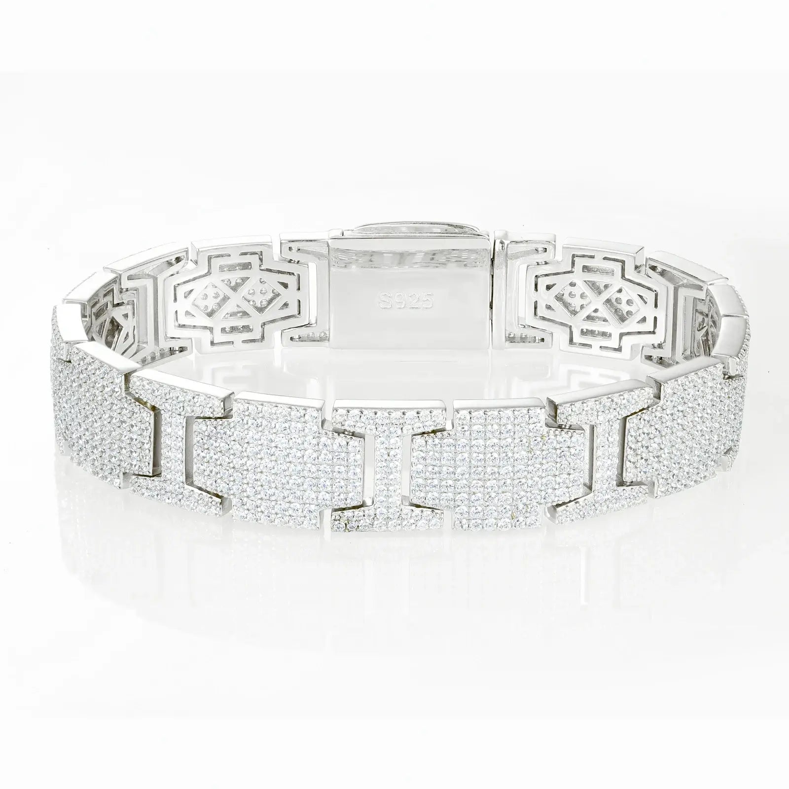 White background product shot: 14mm white gold plated bracelet - EN 1811 compliant nickel-free S925 silver