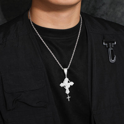 African American man styling moissanite pray hand pendant on twisted chain - S925 hypoallergenic silver contrasting skin tone | Modern faith statement