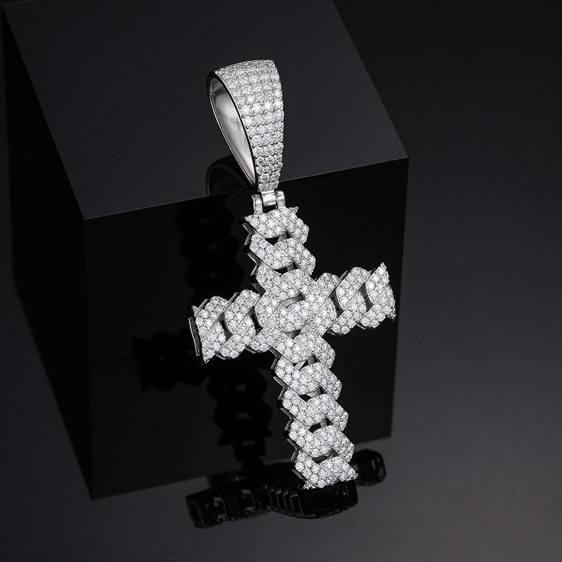 mens white gold cross necklace