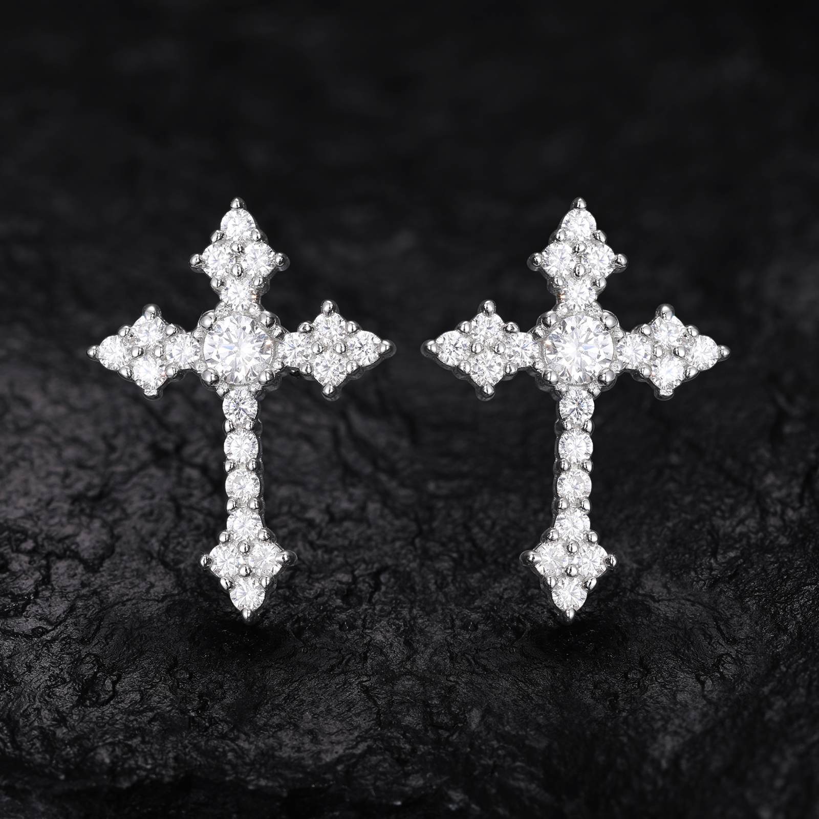 moissanite cross earrings front view