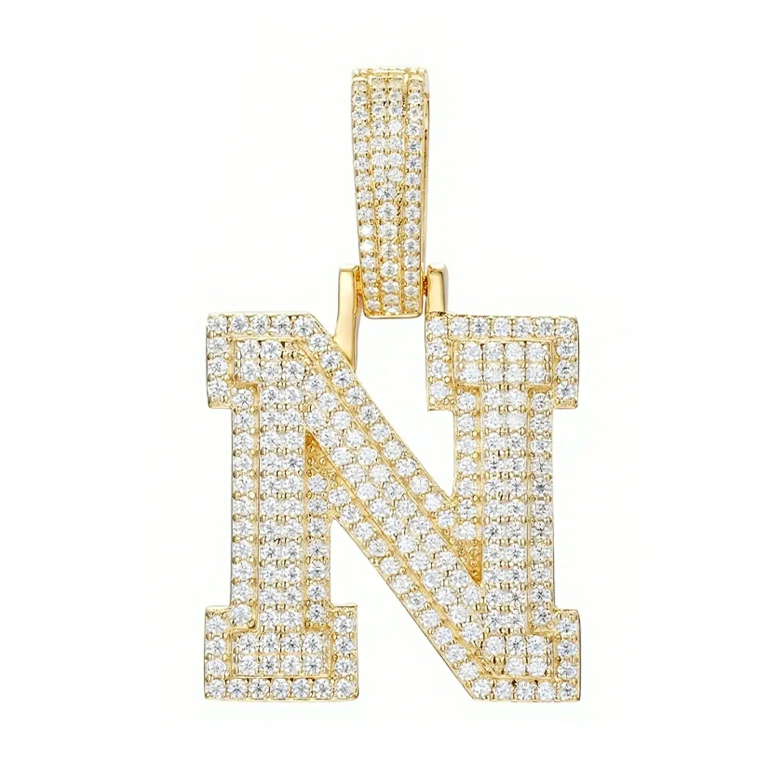 moissanite letter n pendant - gold