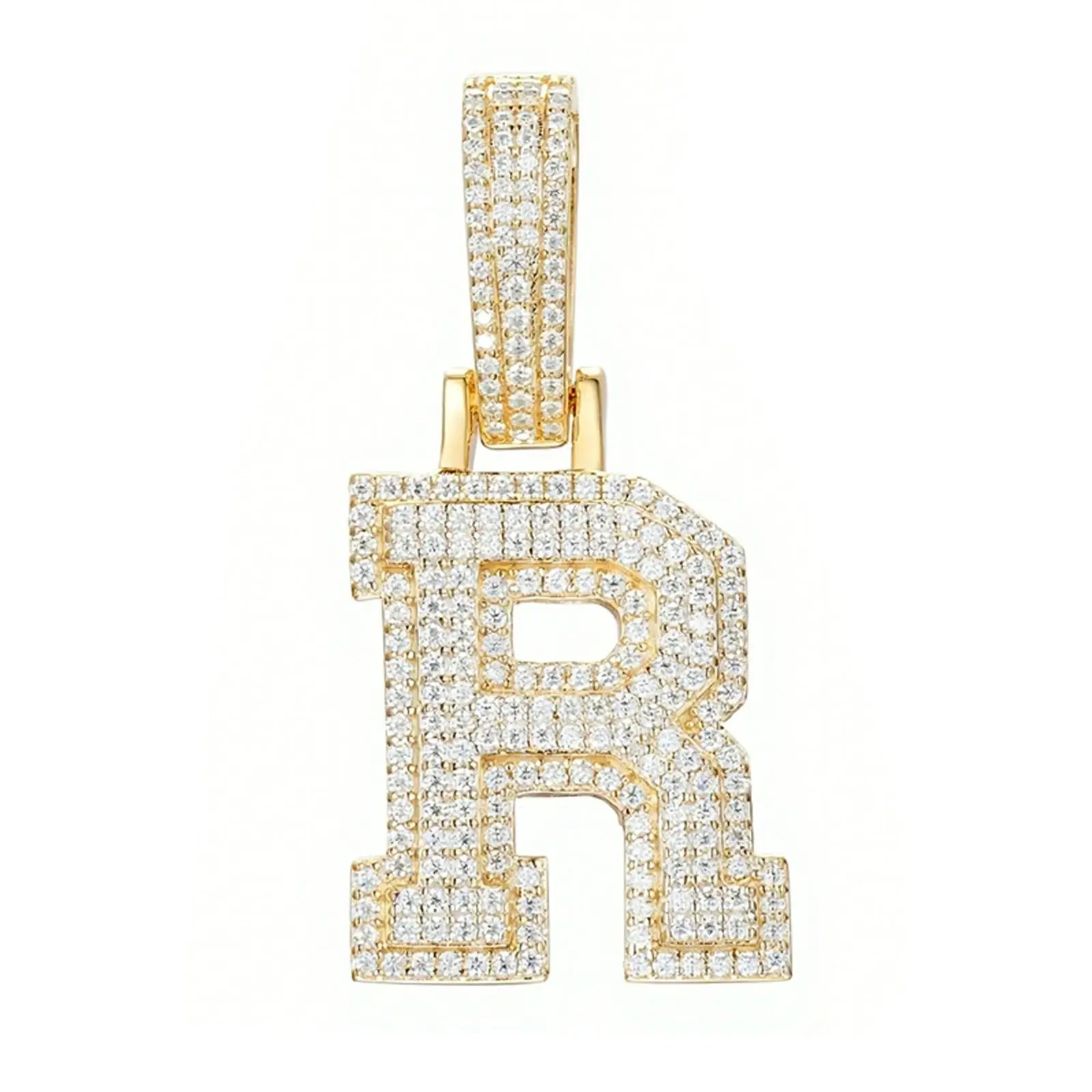 moissanite letter r pendant - gold