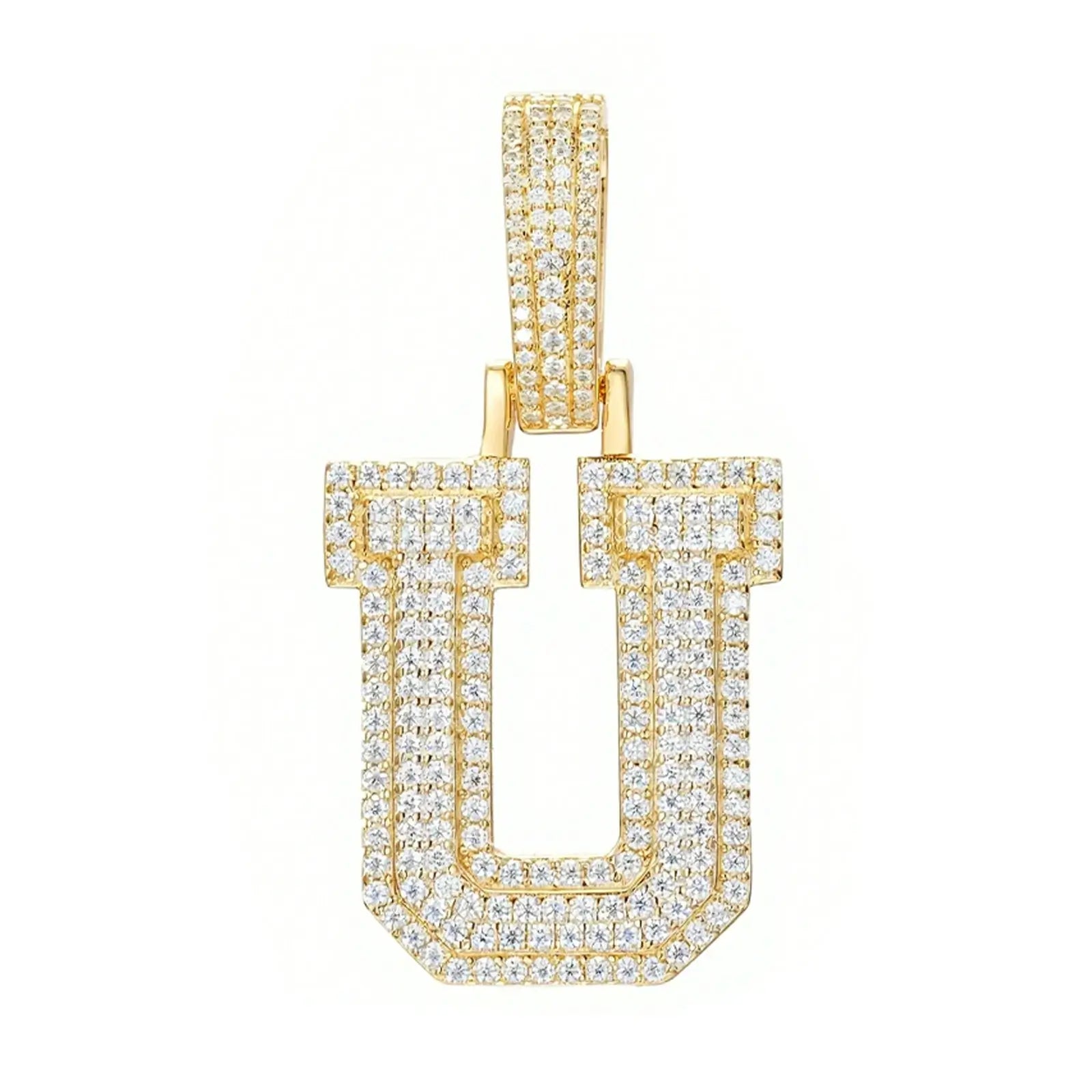 moissanite letter u pendant - gold
