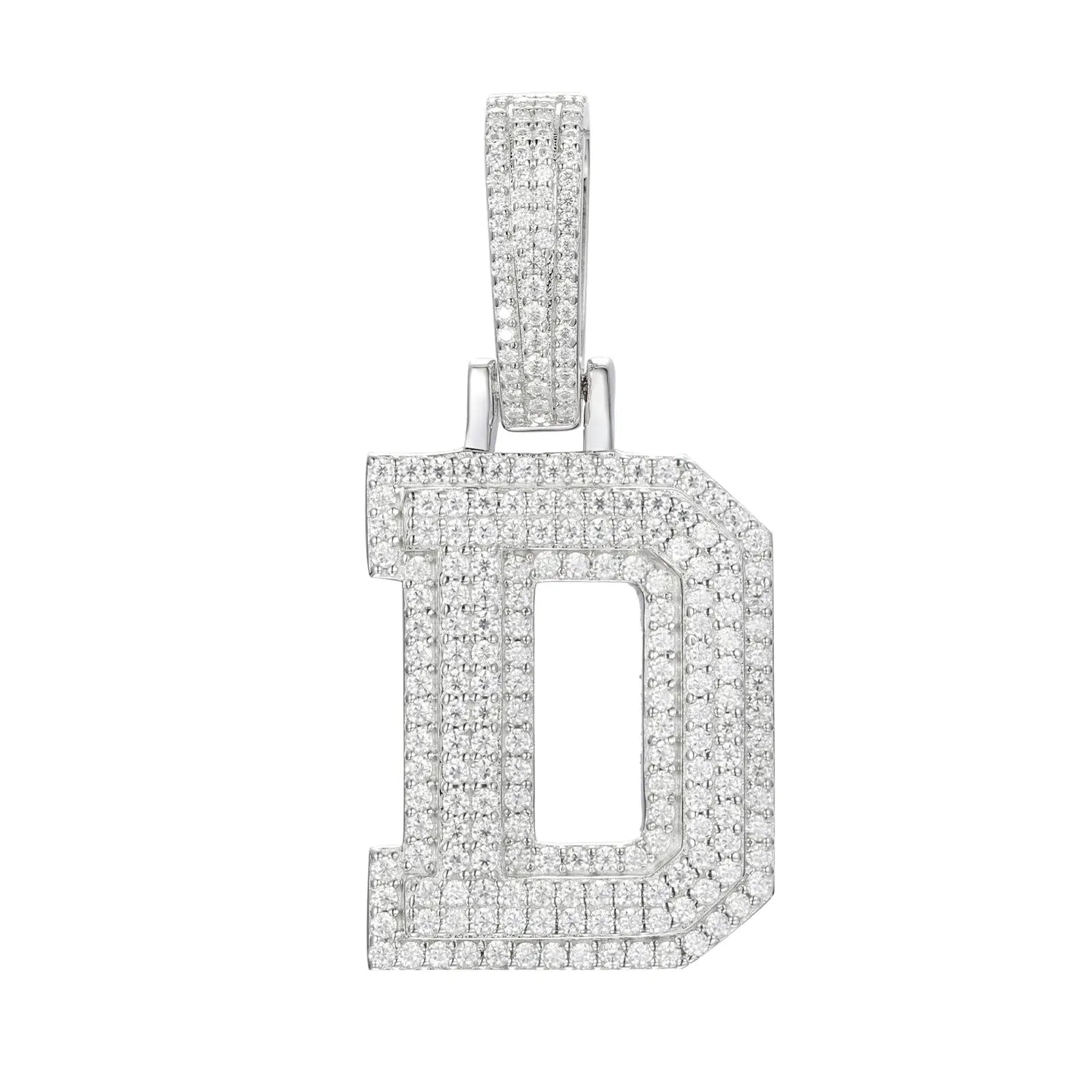 moissanite letter d pendant - white gold