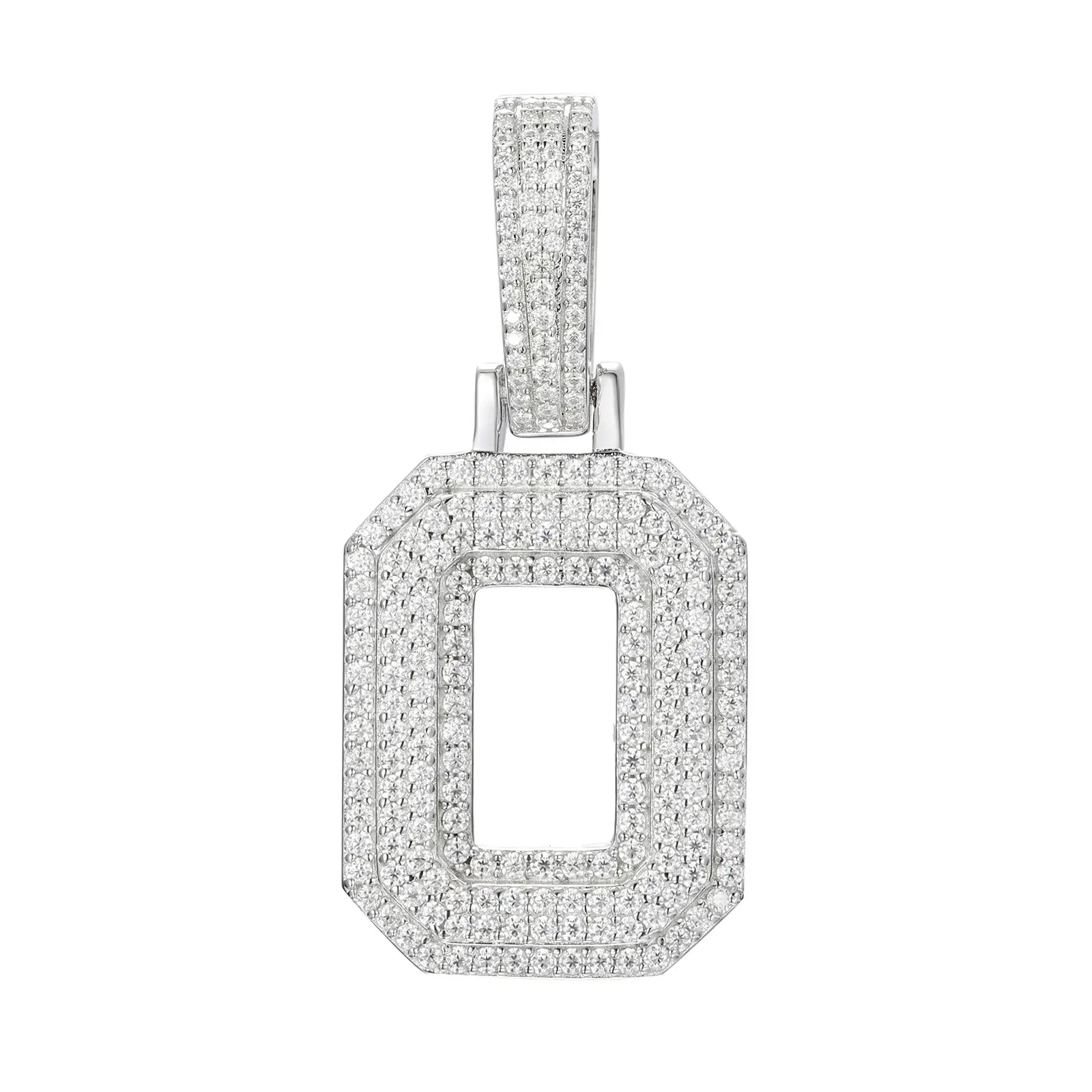 moissanite letter o pendant - white gold