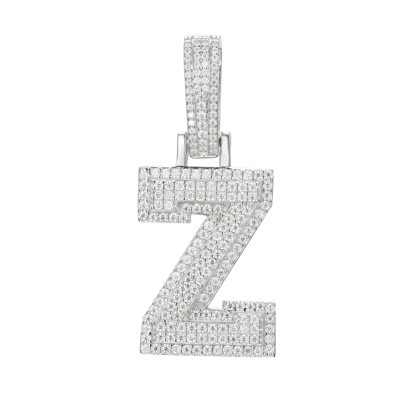 moissanite letter z pendant - white gold