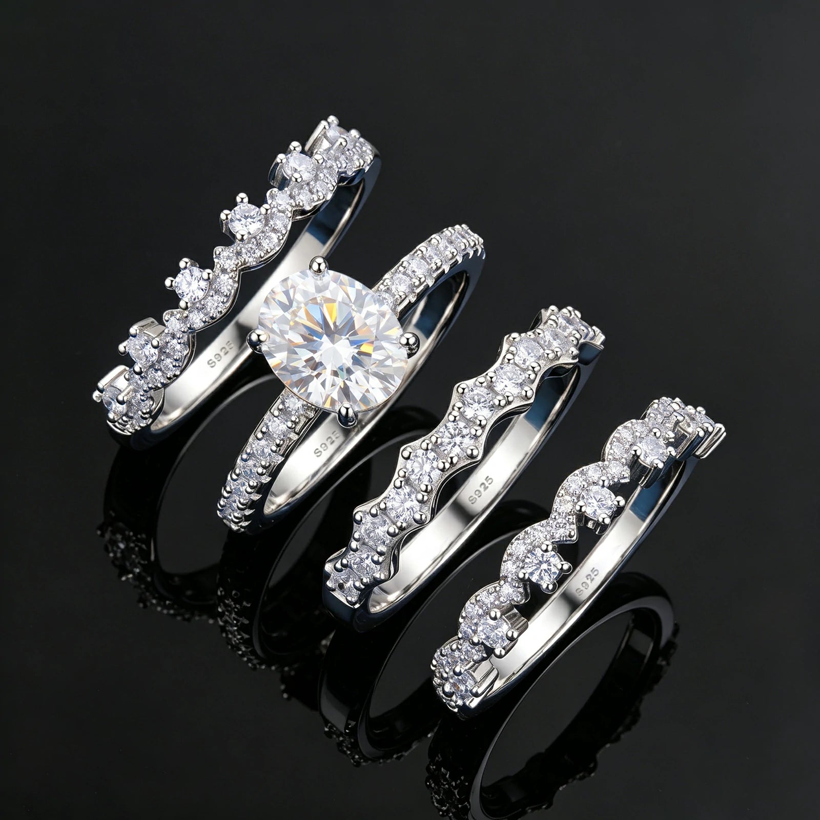 S925 1.5CT Oval Cut Moissanite 4PCS Stackable Enternity Engagement Ring Set