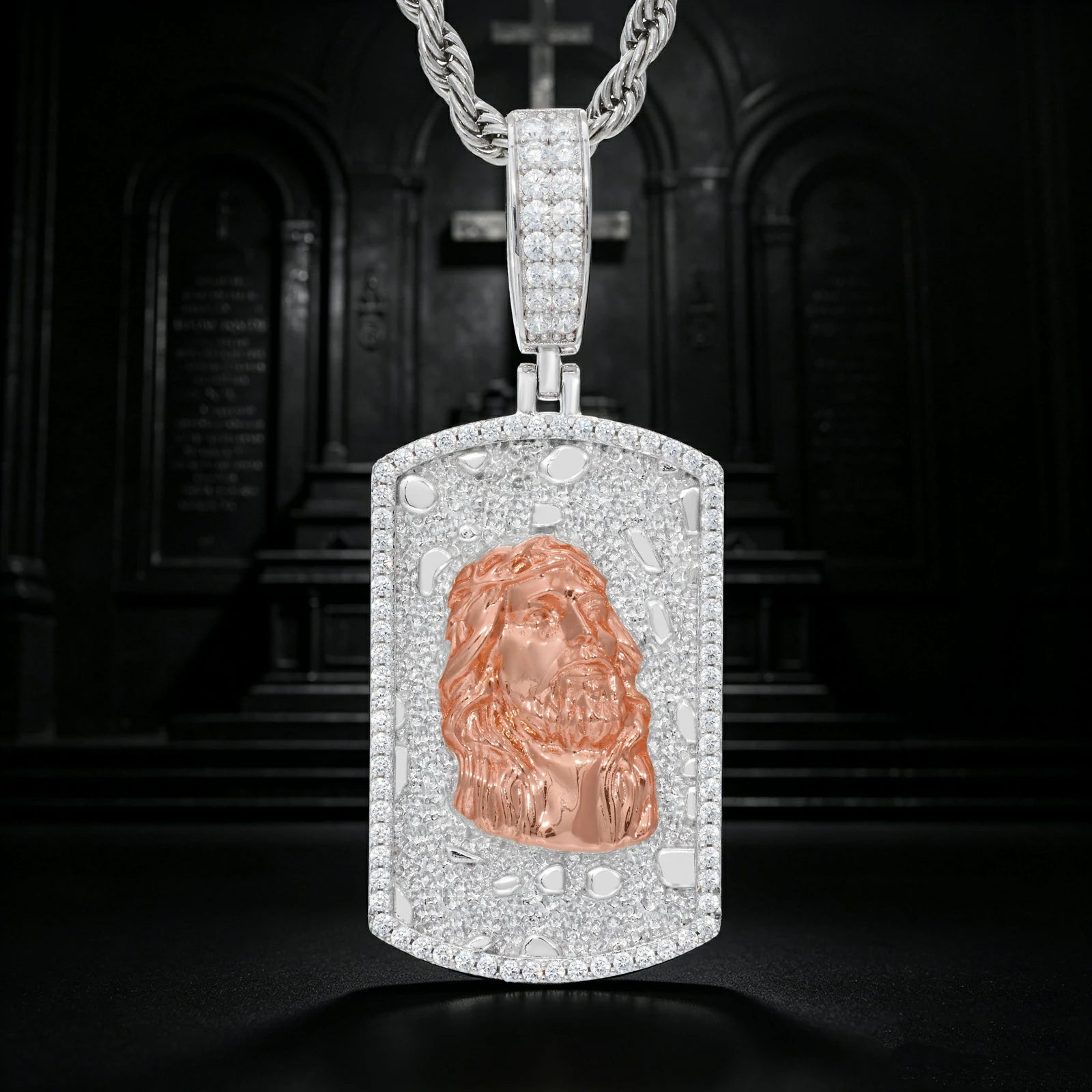 S925 Moissanite Gold Nugget Jesus Dog Tag Pendant
