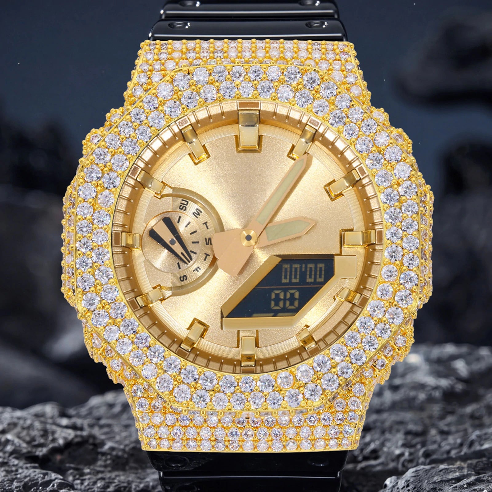 S925 2 Rows Moissanite Buss Down Watch Bezel for GA2100 SERIES
