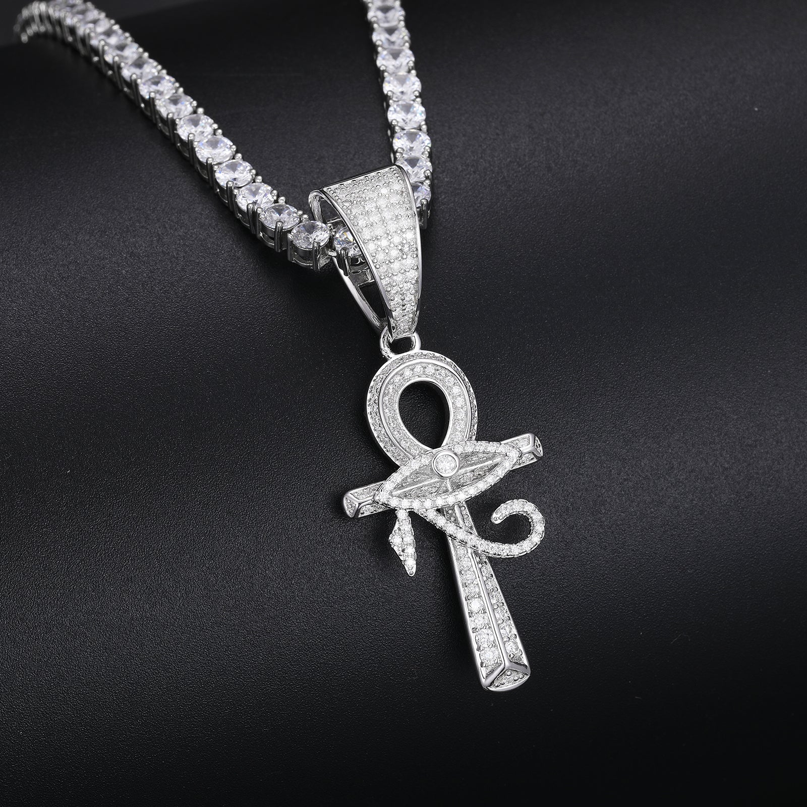 S925 Moissanite Evil Eye Ankh Cross Pendant