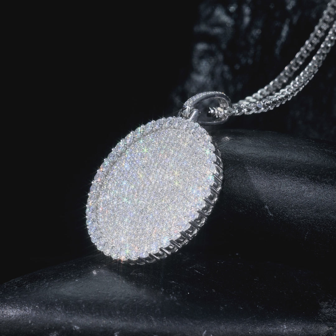 S925 Moissanite Round Dog Tag Pendant