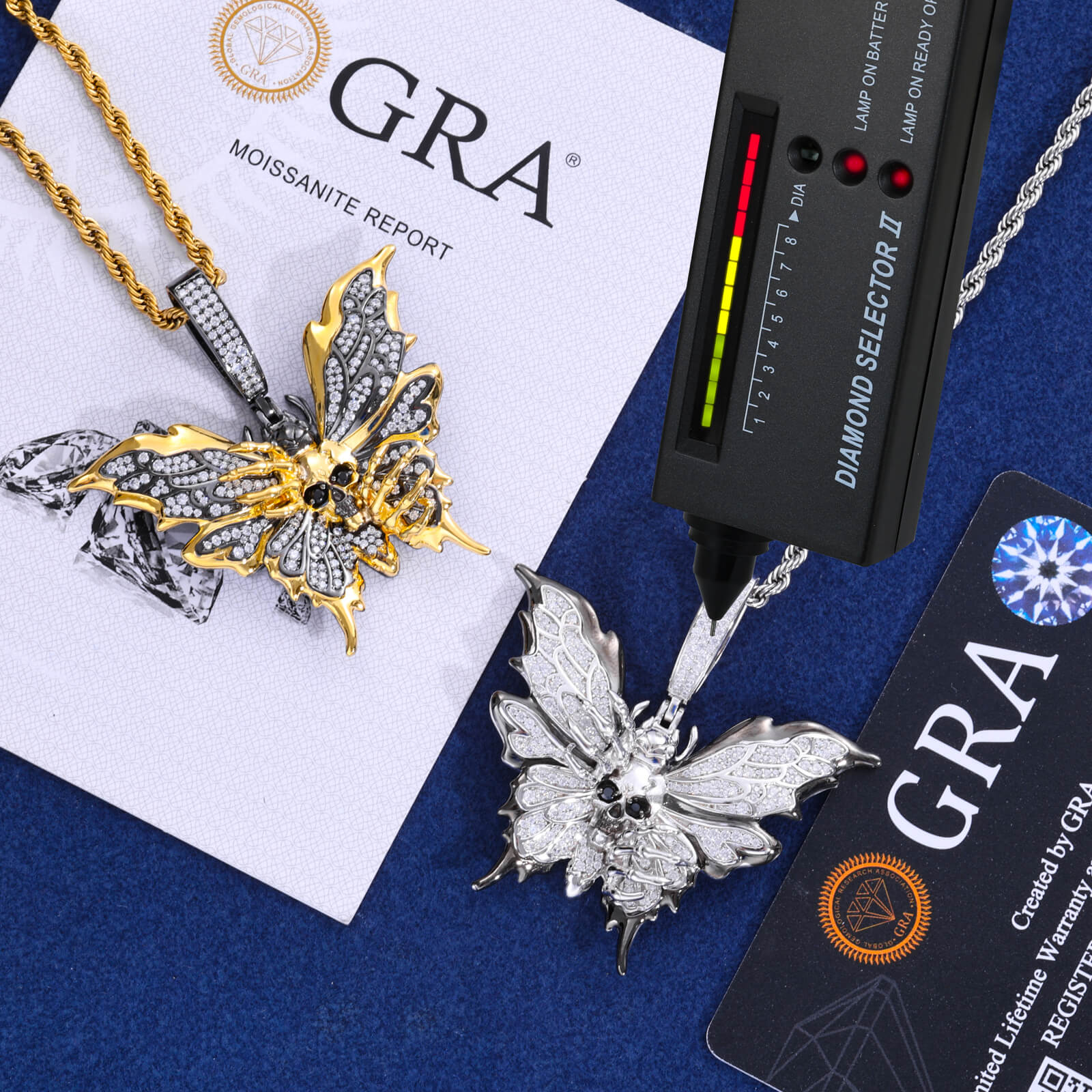 S925 Moissanite Butterfly Skull Pendant