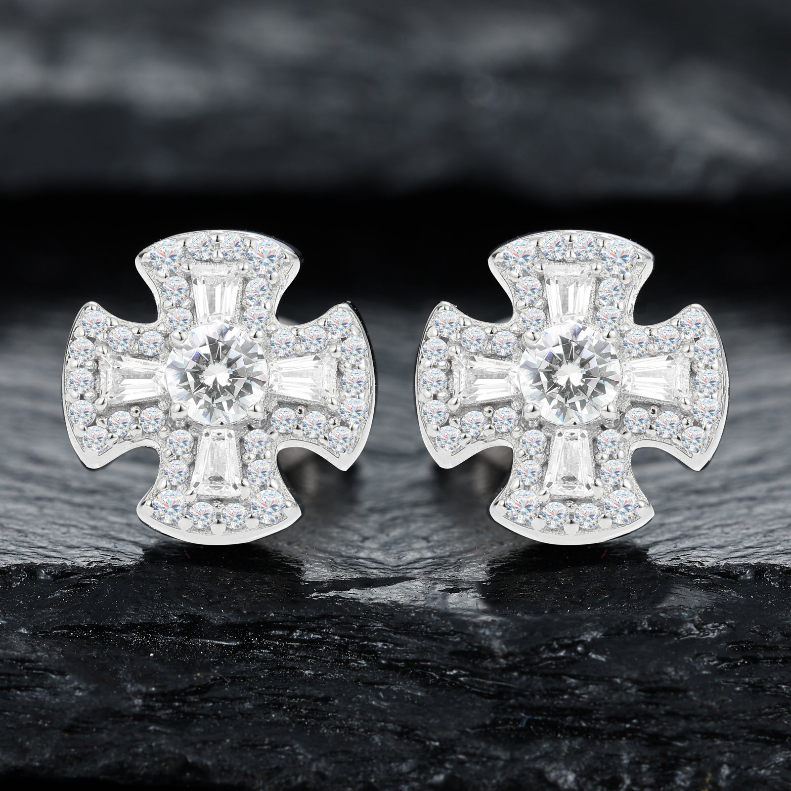 S925 Moissanite Canterbury Cross Stud Earrings