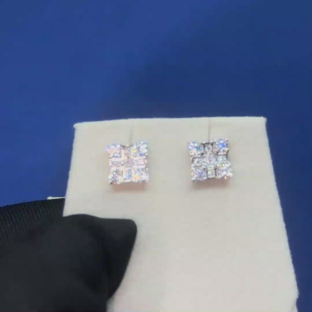 S925 Moissanite Cross Square Stud Earrings