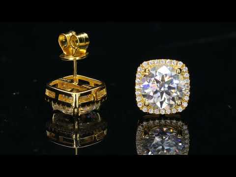 S925 Moissanite Square Halo Stud Earrings