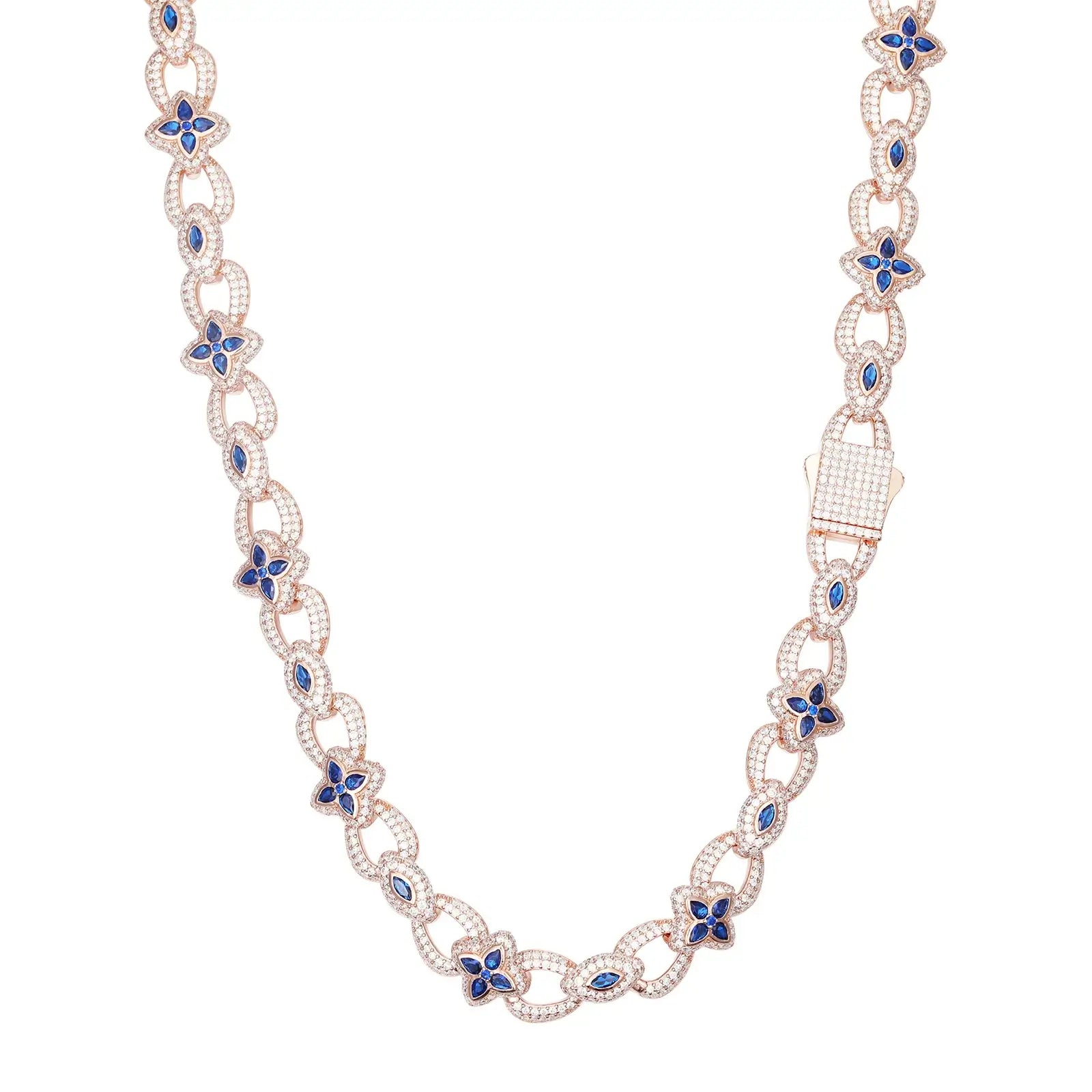 Rose gold chain on white background - four-leaf clover and evil eye links | Hypoallergenic spiritual protection