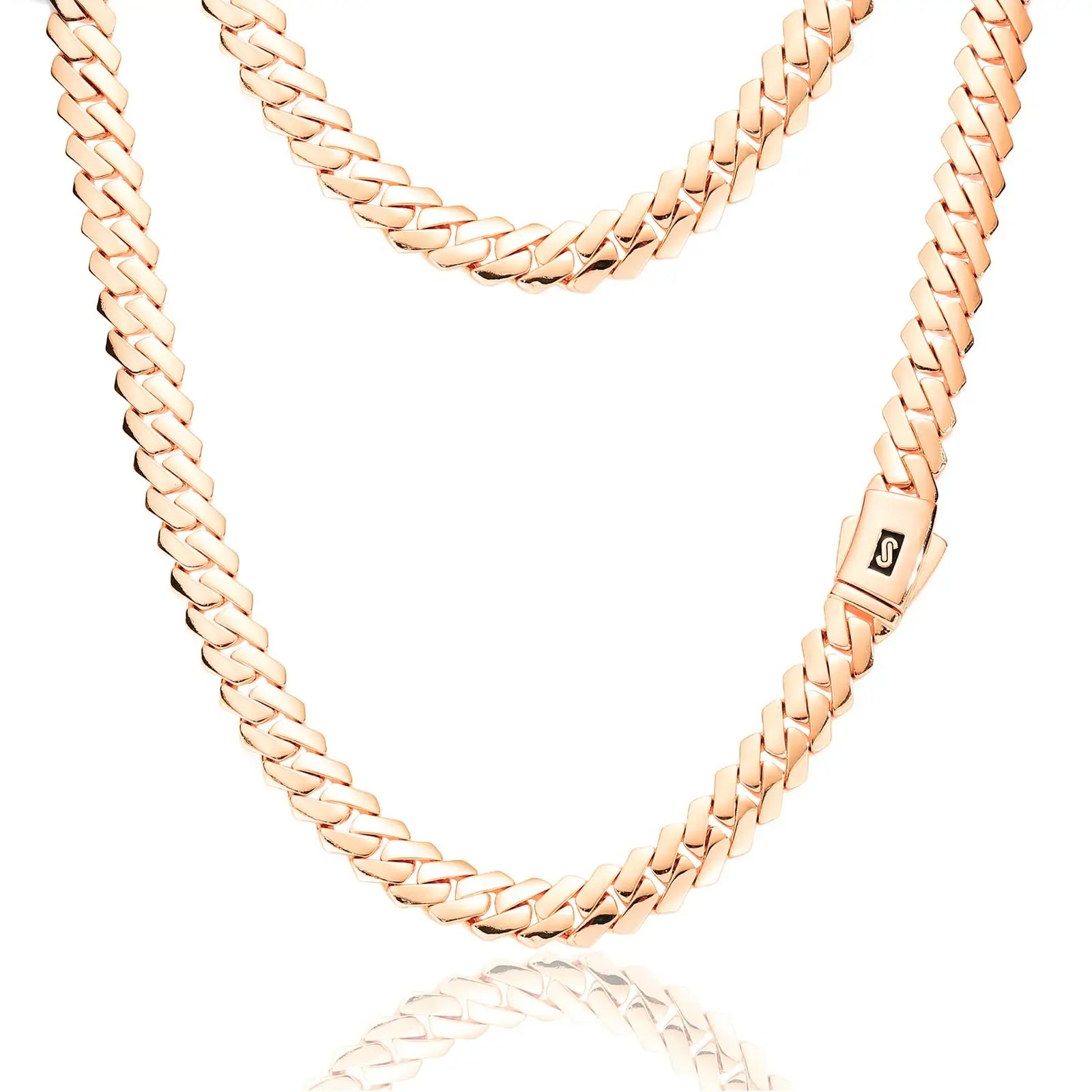 Rose gold Cuban chain - Monaco pattern links with EDGE security lock | Corrosion-resistant luxury