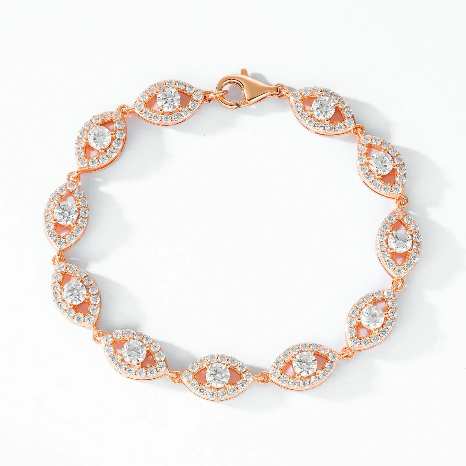 gold-tone evil eye bracelet with white moissanite center - copper-alloy reinforced S925 core resisting tarnish | Luxury spiritual shield