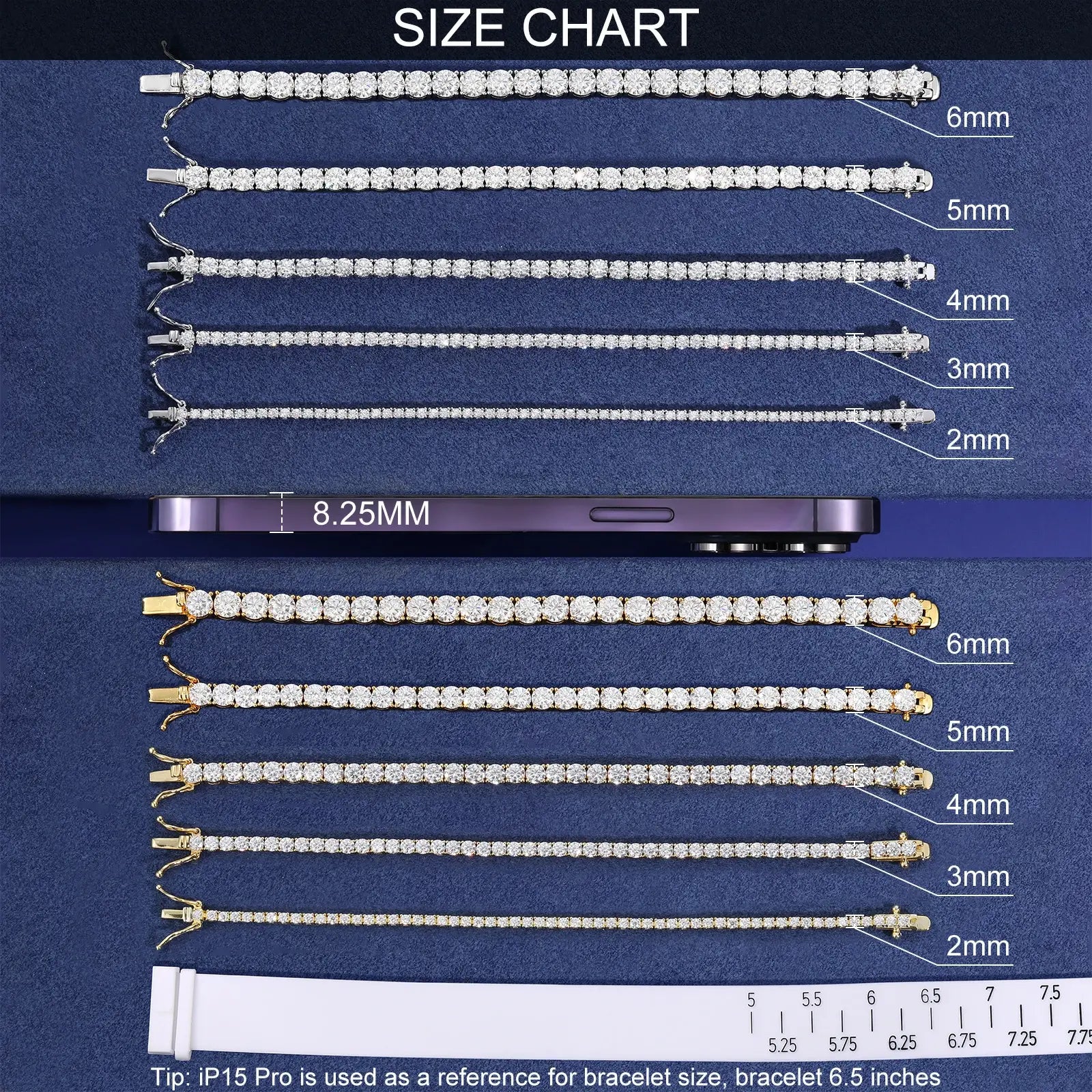 size chart of ucciyo tennis bracelet