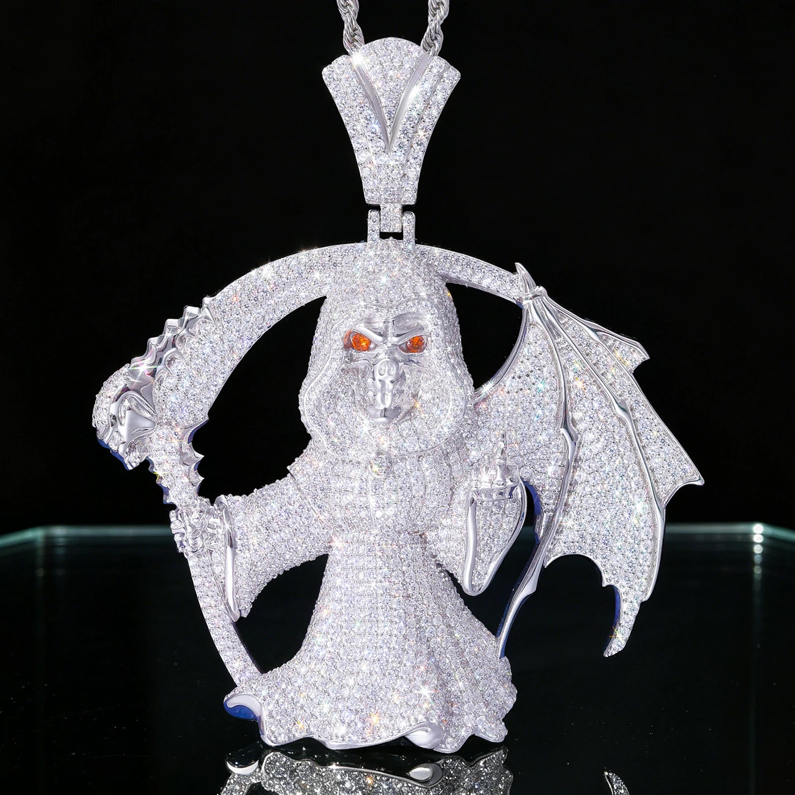 Oversized Winged Grim Reaper Pendant | One-finger Salute